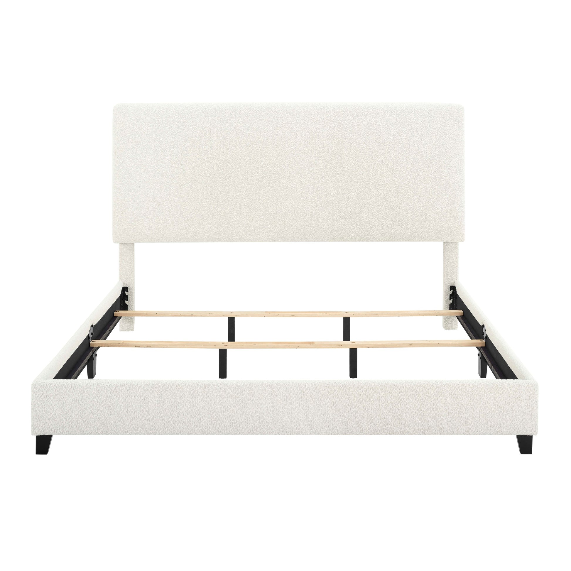 Queen Size White Boucle Upholstered Platform Bed