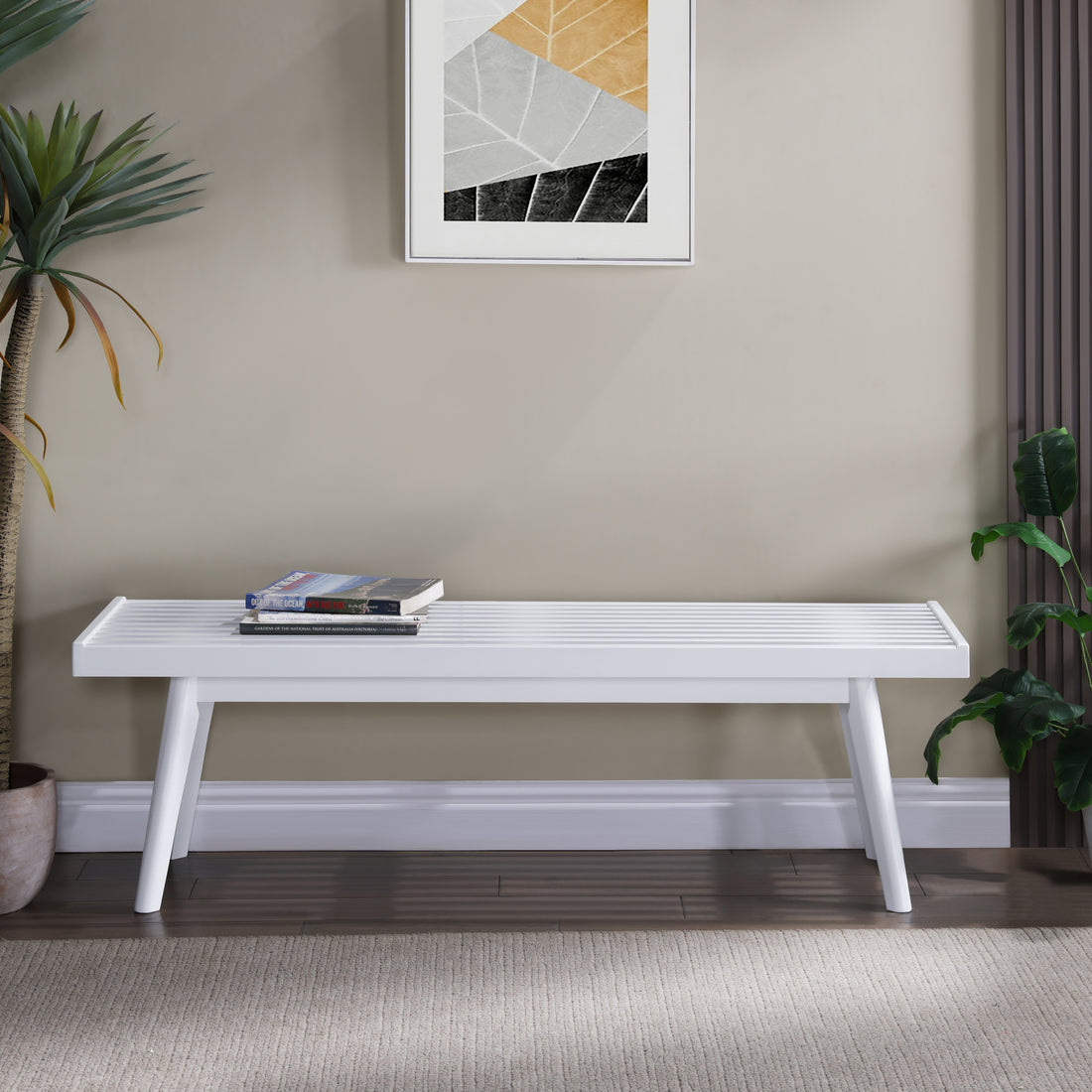 Larwich White Solid Wood Slatted Bench