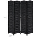 HOMCOM 6' Tall Wicker Weave 4 Panel Room Divider black-wood