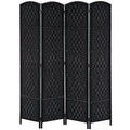 HOMCOM 6' Tall Wicker Weave 4 Panel Room Divider black-wood