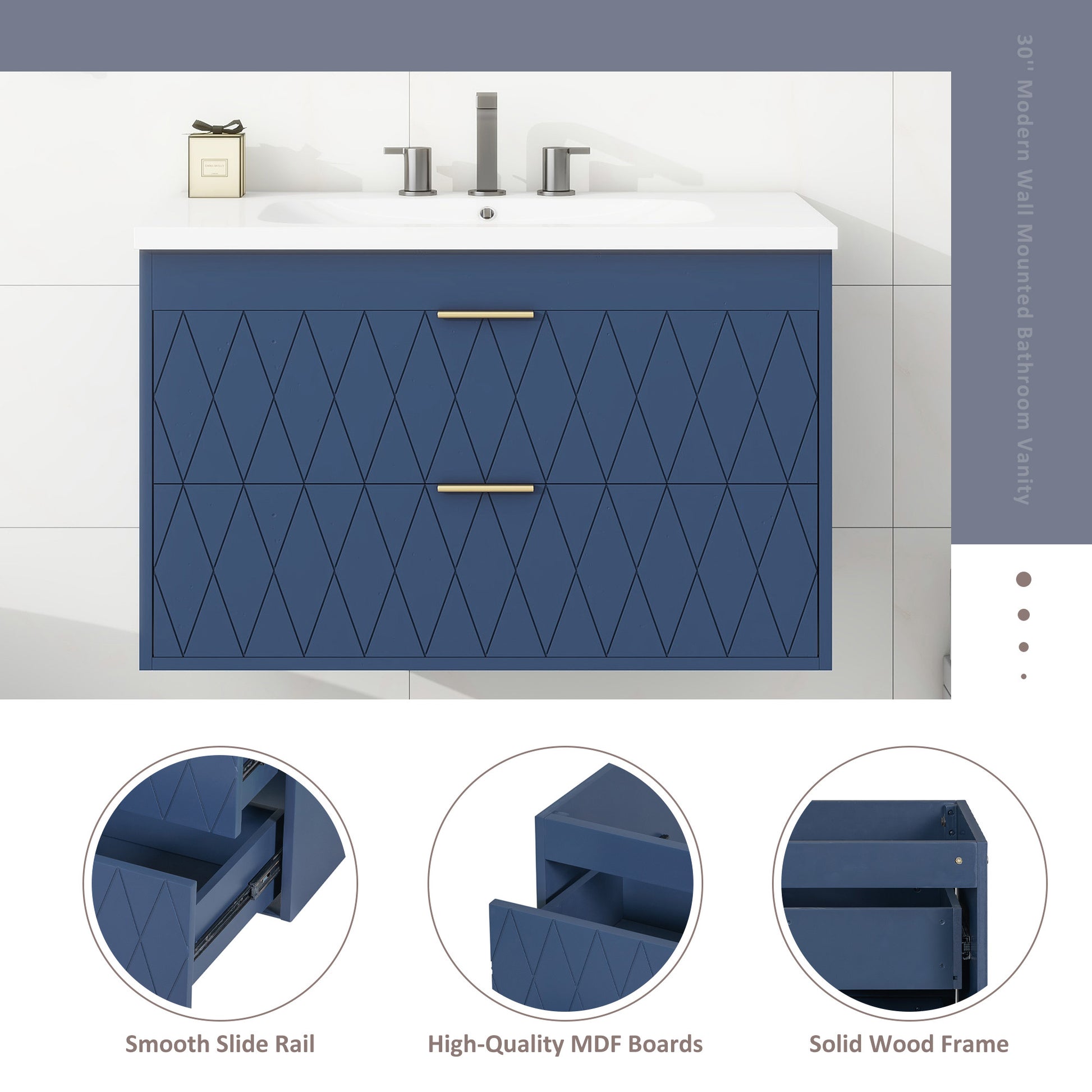 30'' Wall Mounted Bathroom Vanity with Resin 2-navy blue-stain resistant-bathroom-wall