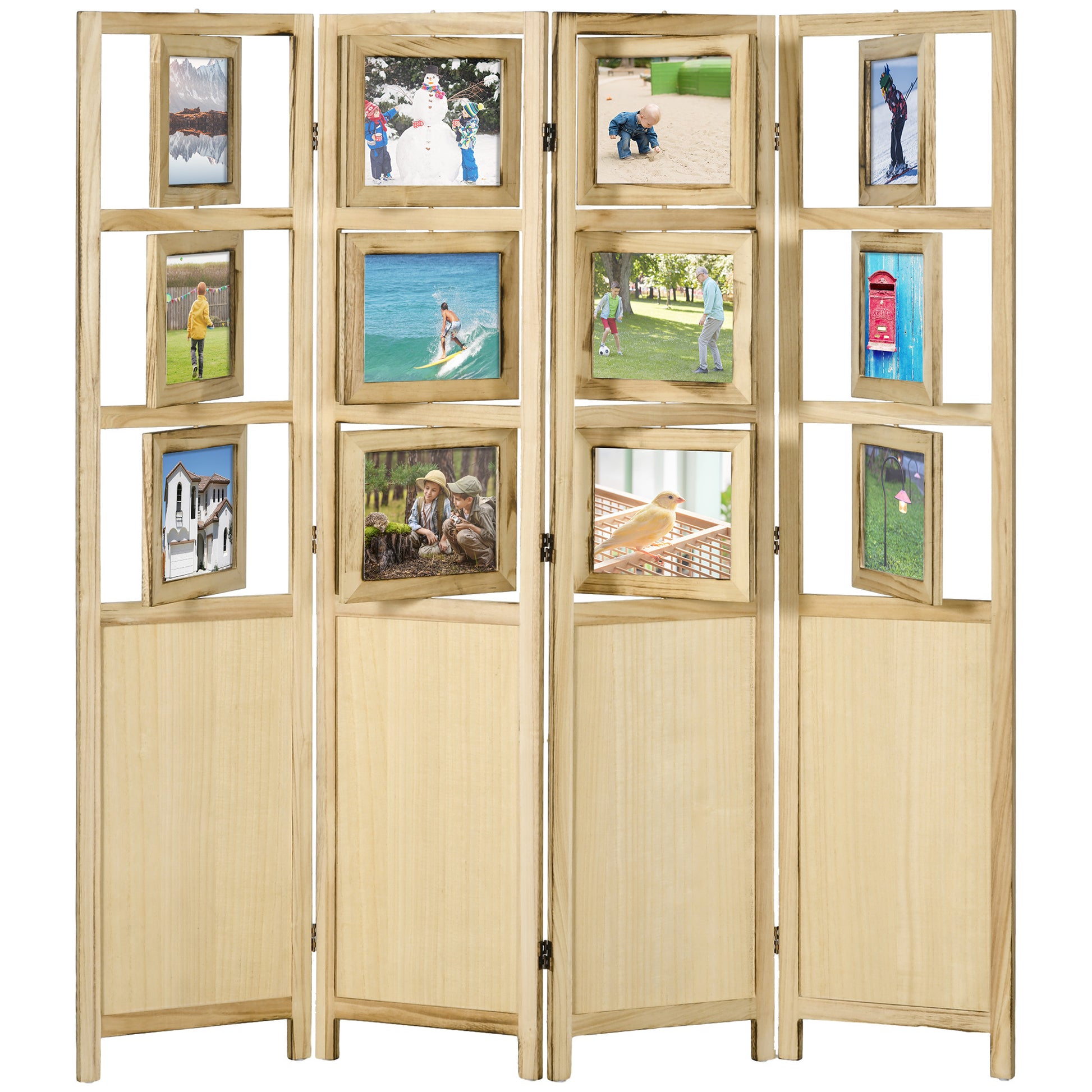 HOMCOM 4 Panel Room Divider, 5.6' Indoor Wood Portable natural-wood