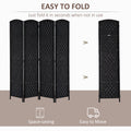 HOMCOM 6' Tall Wicker Weave 4 Panel Room Divider black-wood