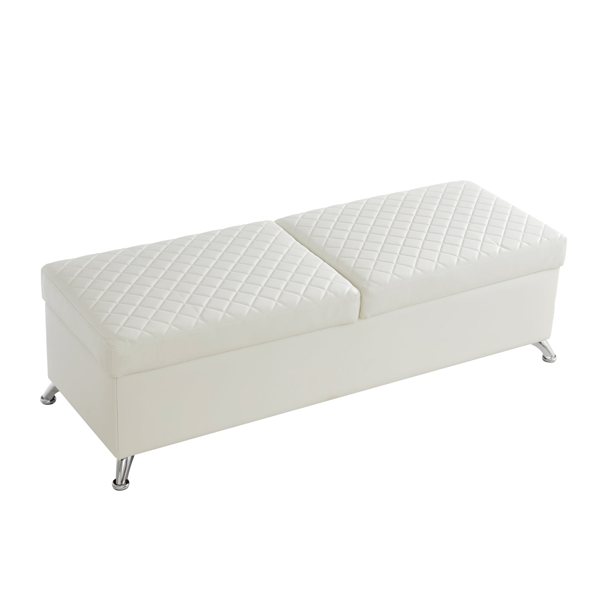 56.7" Bed Bench with Storage White Leather white-pu