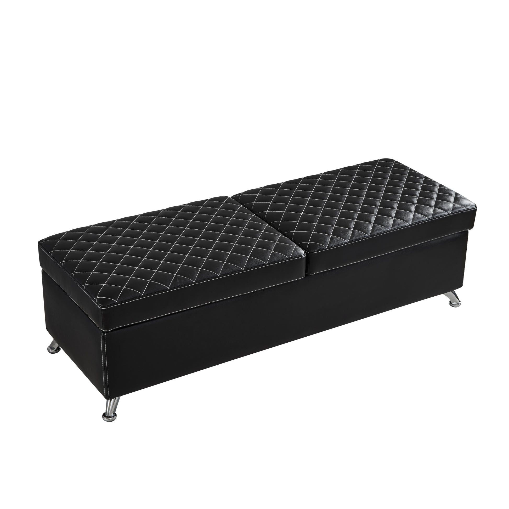 56.7" Bed Bench with Storage Black Leather black-pu