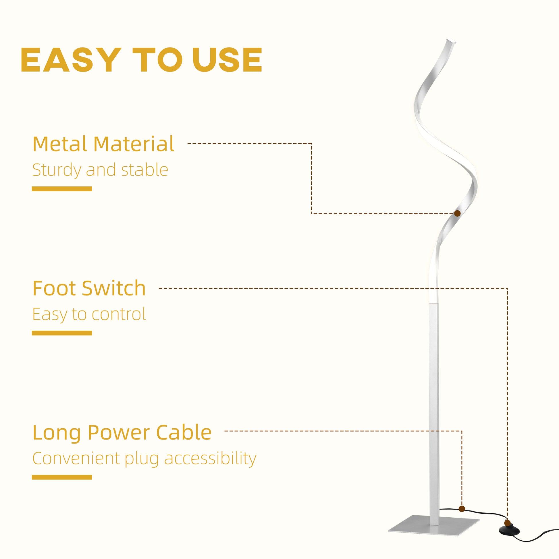 Homcom Modern Spiral Floor Lamp, Led Standing