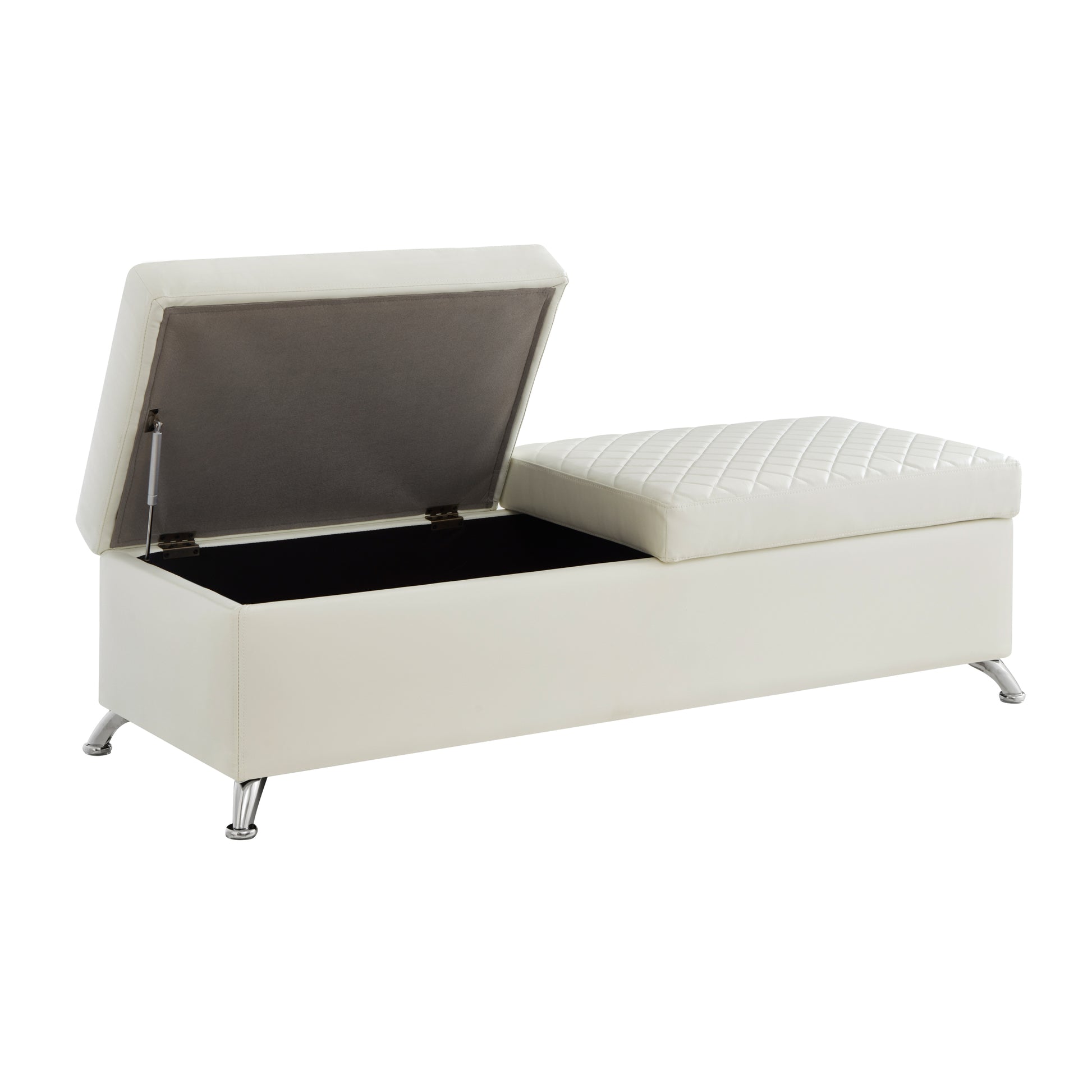 56.7" Bed Bench with Storage White Leather white-pu
