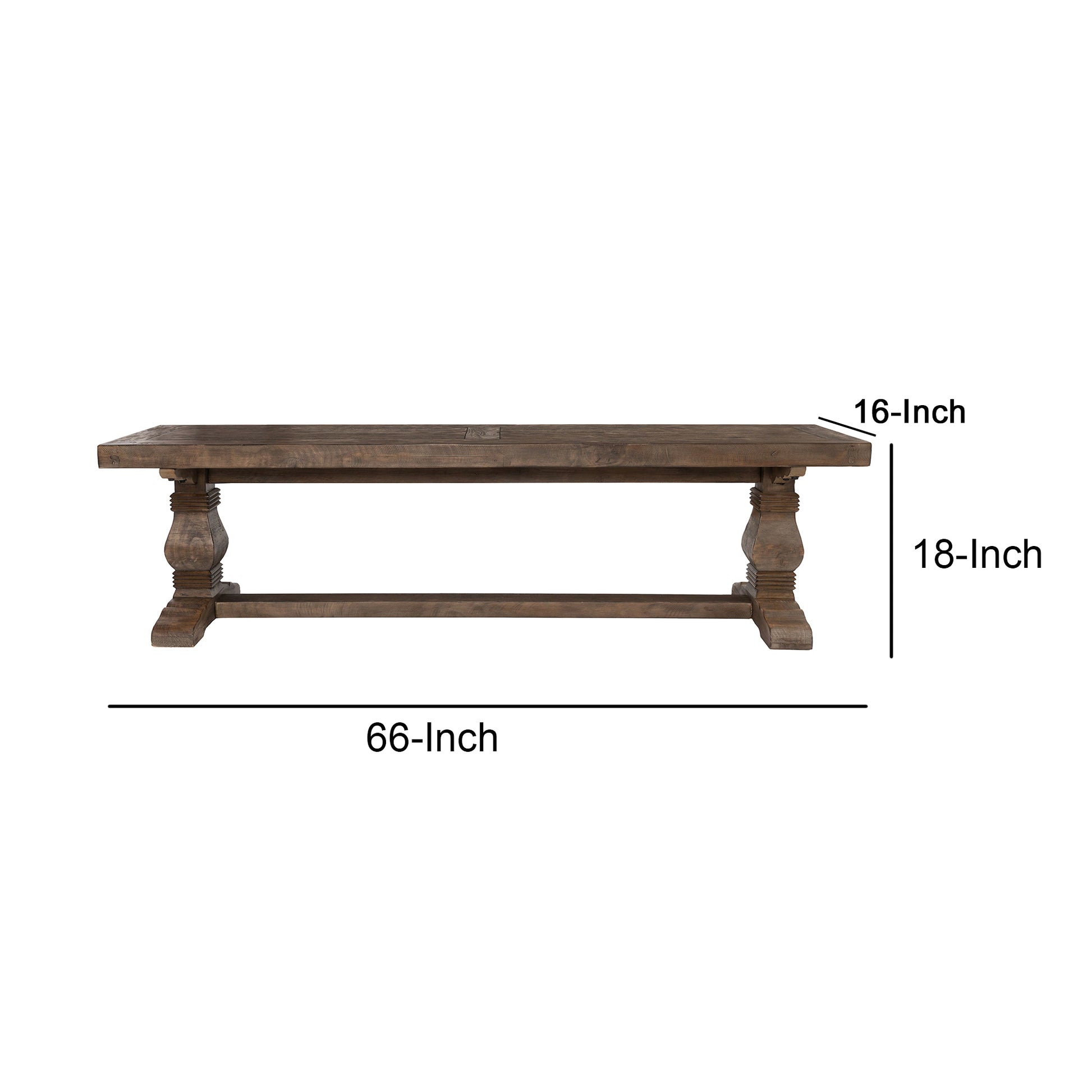 66 Inch Plank Top Wooden Bench with Pedestal Base