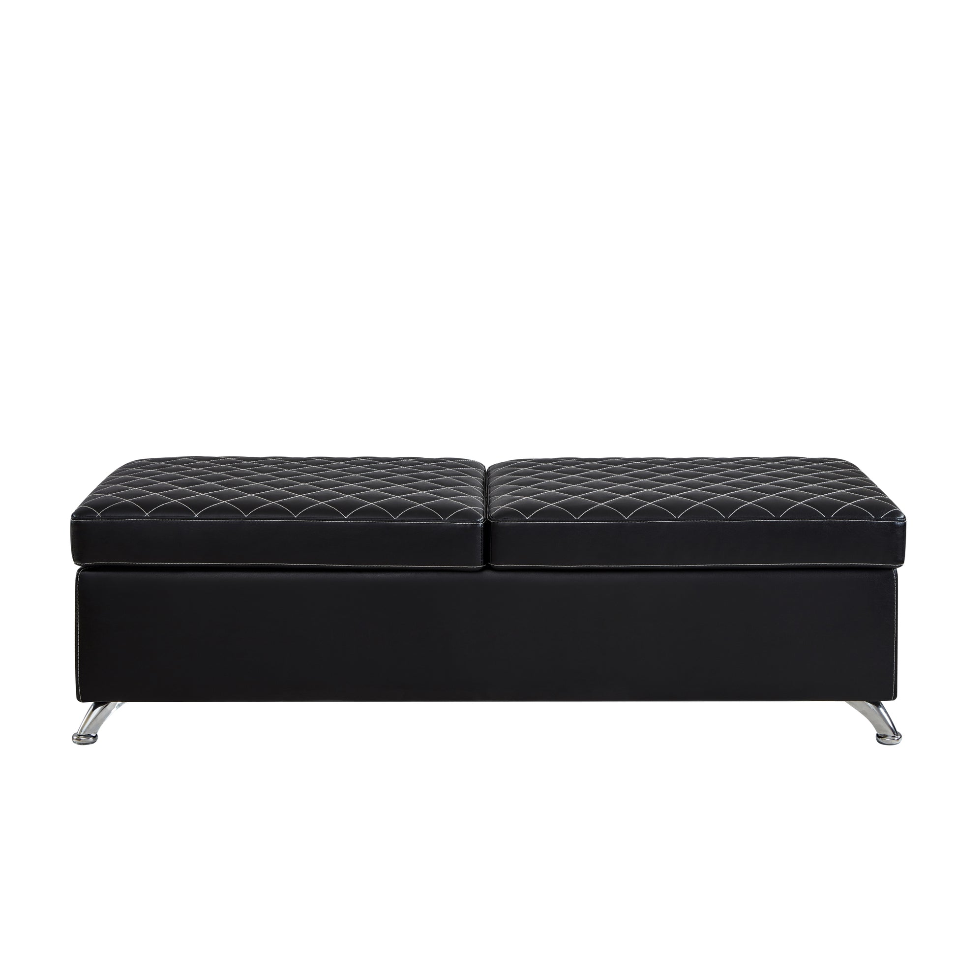 56.7" Bed Bench with Storage Black Leather black-pu