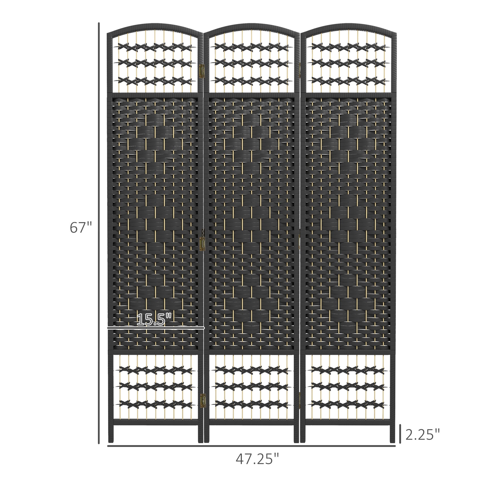 HOMCOM 3 Panel Room Divider, Folding Privacy Screen black-bamboo