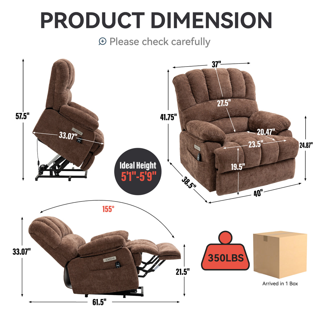 23" Seat Width And High Back Large Size Chenille