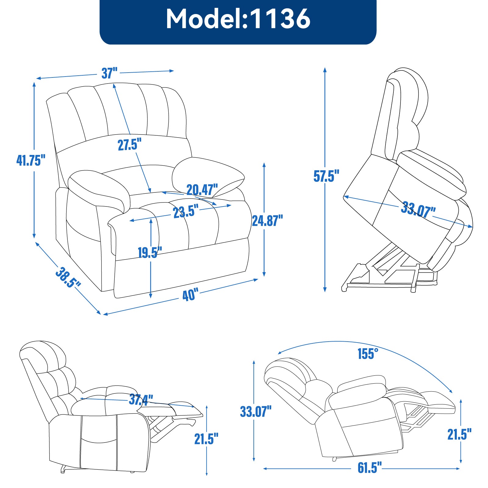 23" Seat Width And High Back Large Size Chenille