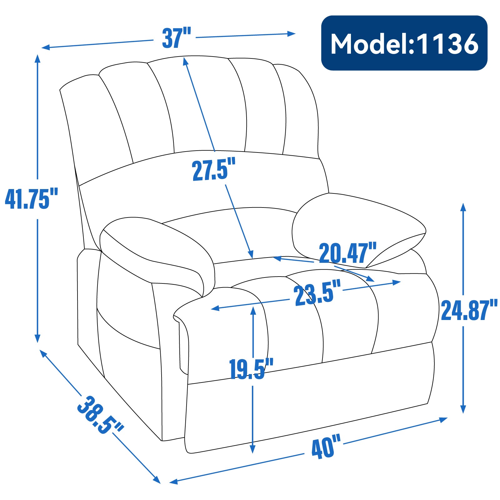 23" Seat Width And High Back Large Size Chenille