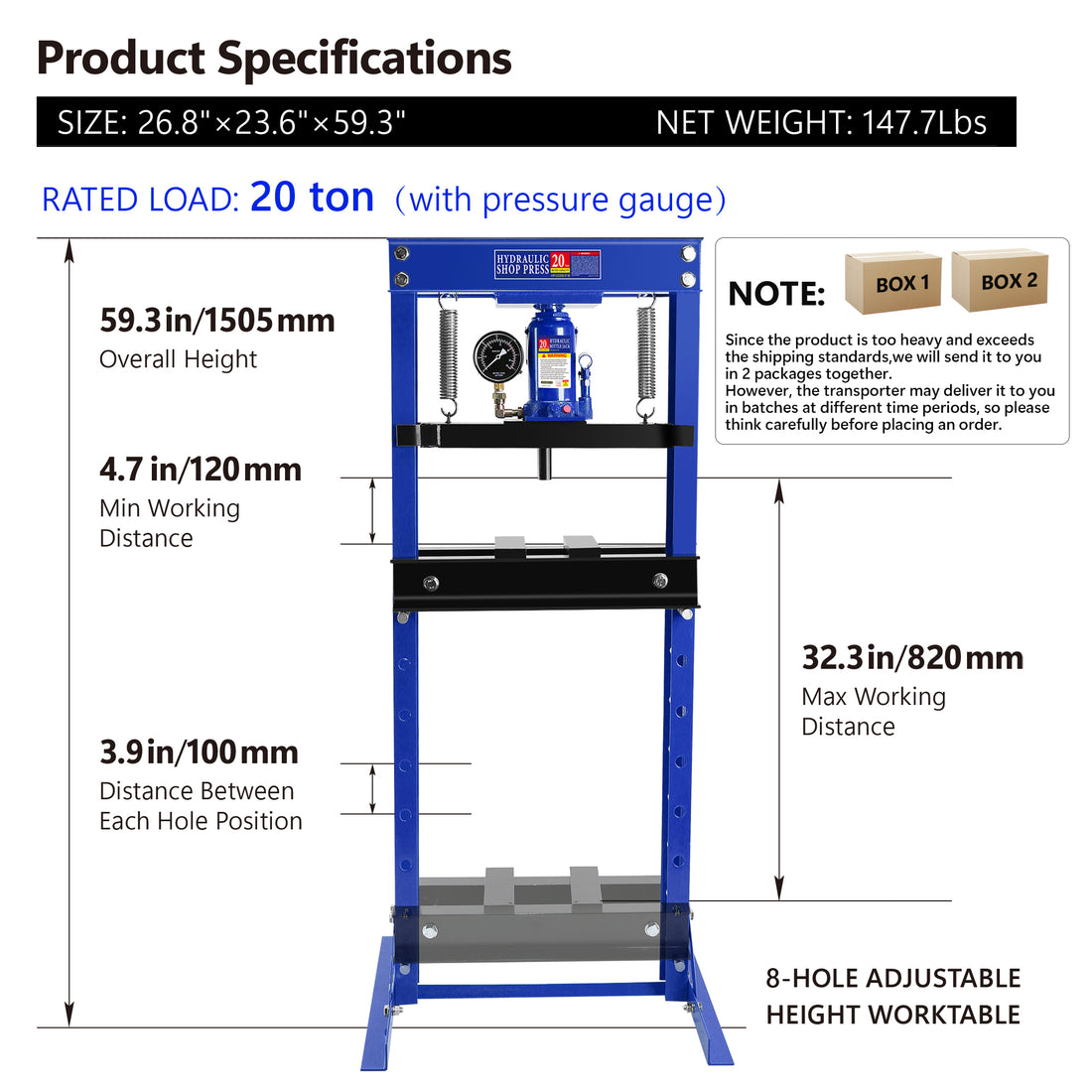 Hydraulic Press 20 Ton Hydraulic Shop Press H