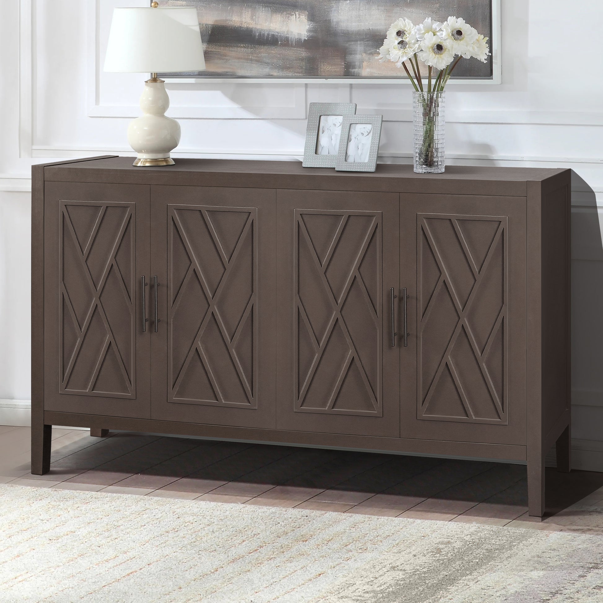 4 Door Wooden Twill Sideboard American Country Vintage coffee-mdf