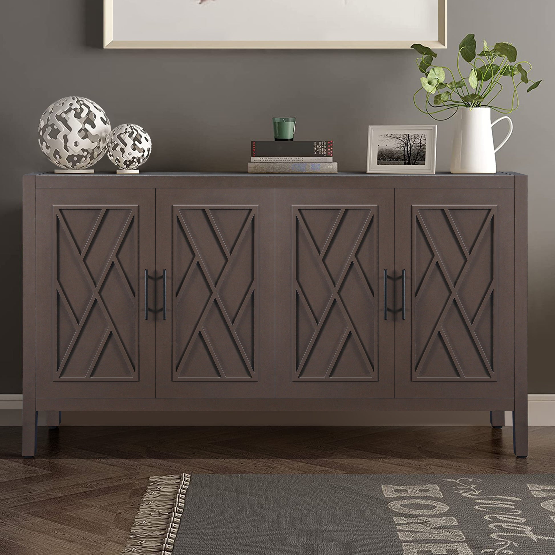 4 Door Wooden Twill Sideboard American Country Vintage coffee-mdf