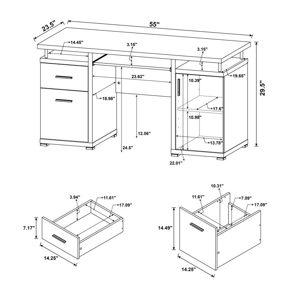 Computer Desk with 2 Drawers and Cabinet in White white-computer desk-office-rectangular-particle