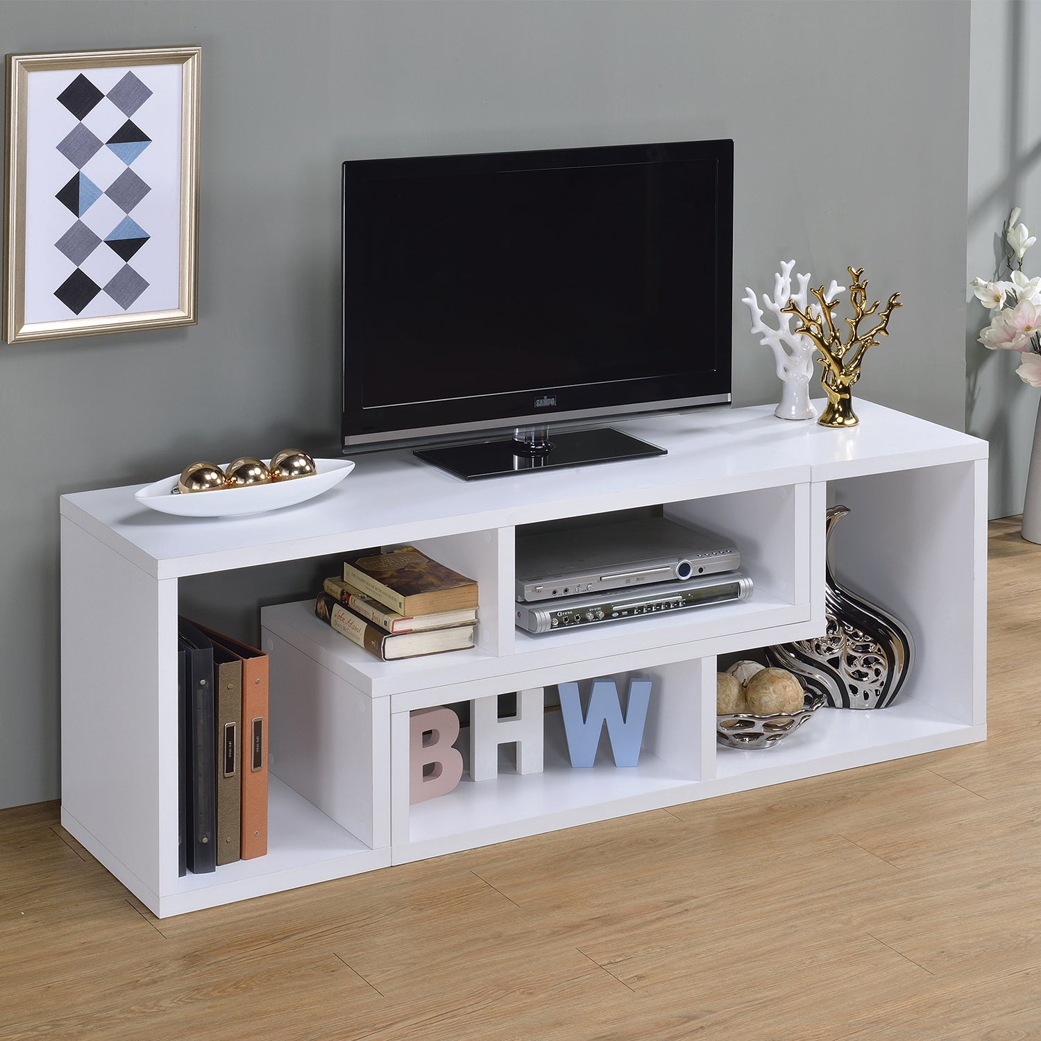 Convertible Tv Console And Bookcase in White