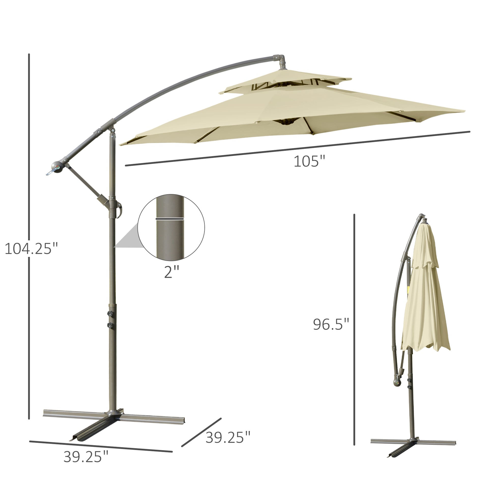 Outsunny 9' 2 Tier Cantilever Umbrella with Crank