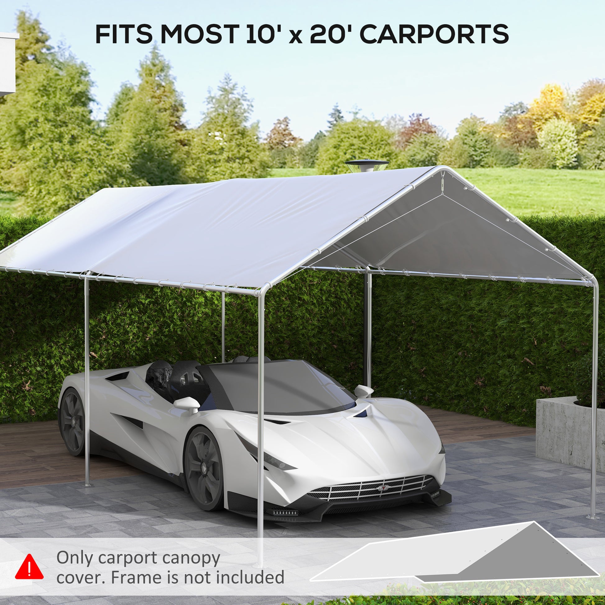 Outsunny 10' x 20' Carport Replacement Top Canopy white-polyethylene