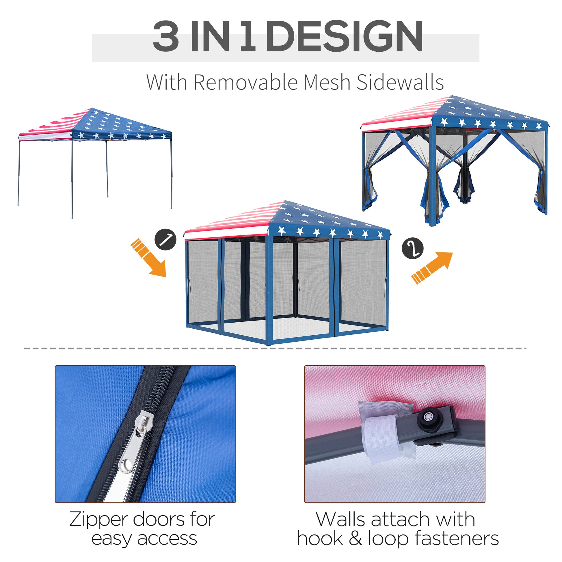 Outsunny 10' x 10' Pop Up Canopy Tent with Netting blue-steel