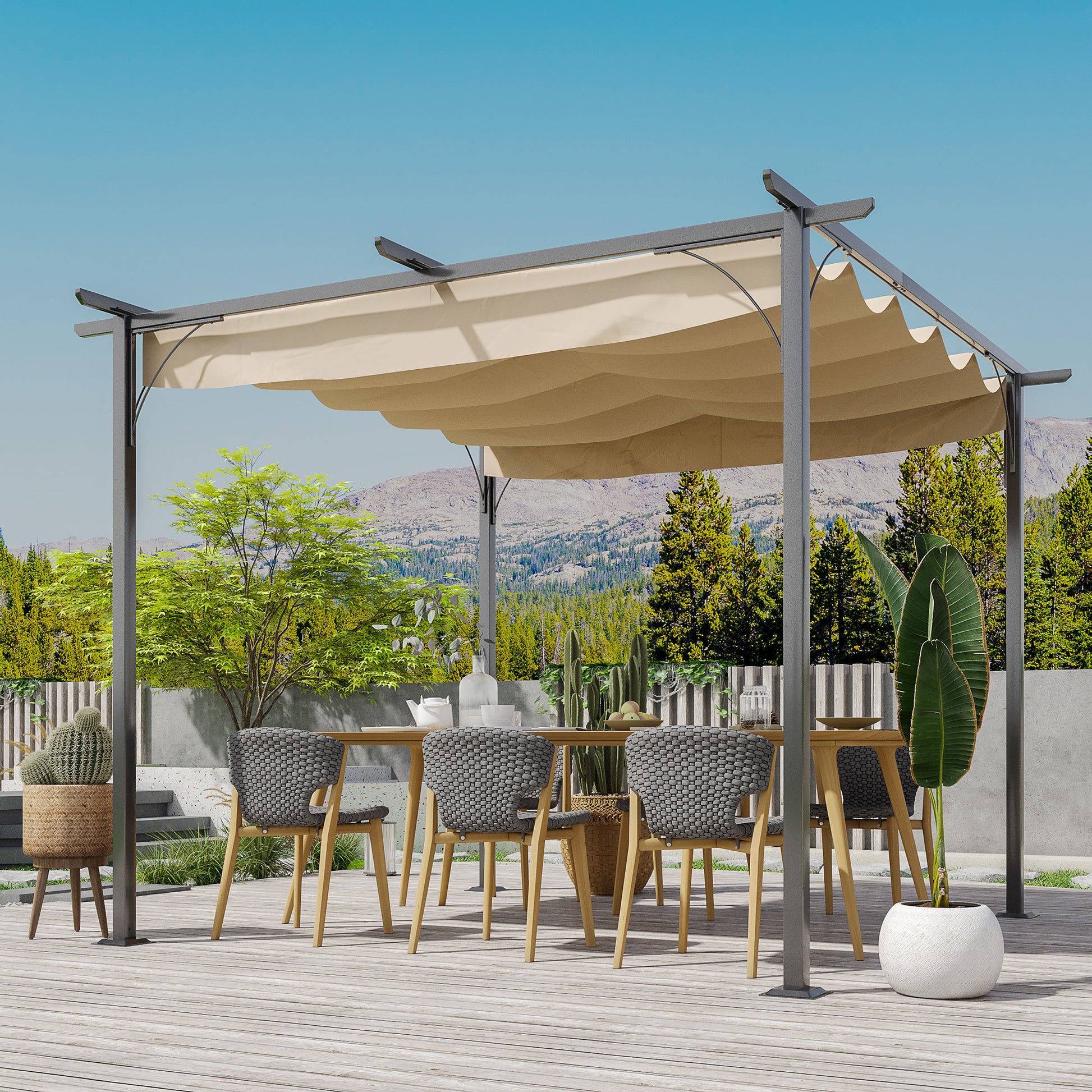 Outsunny 10' x 10' Outdoor Retractable Pergola Canopy beige-steel