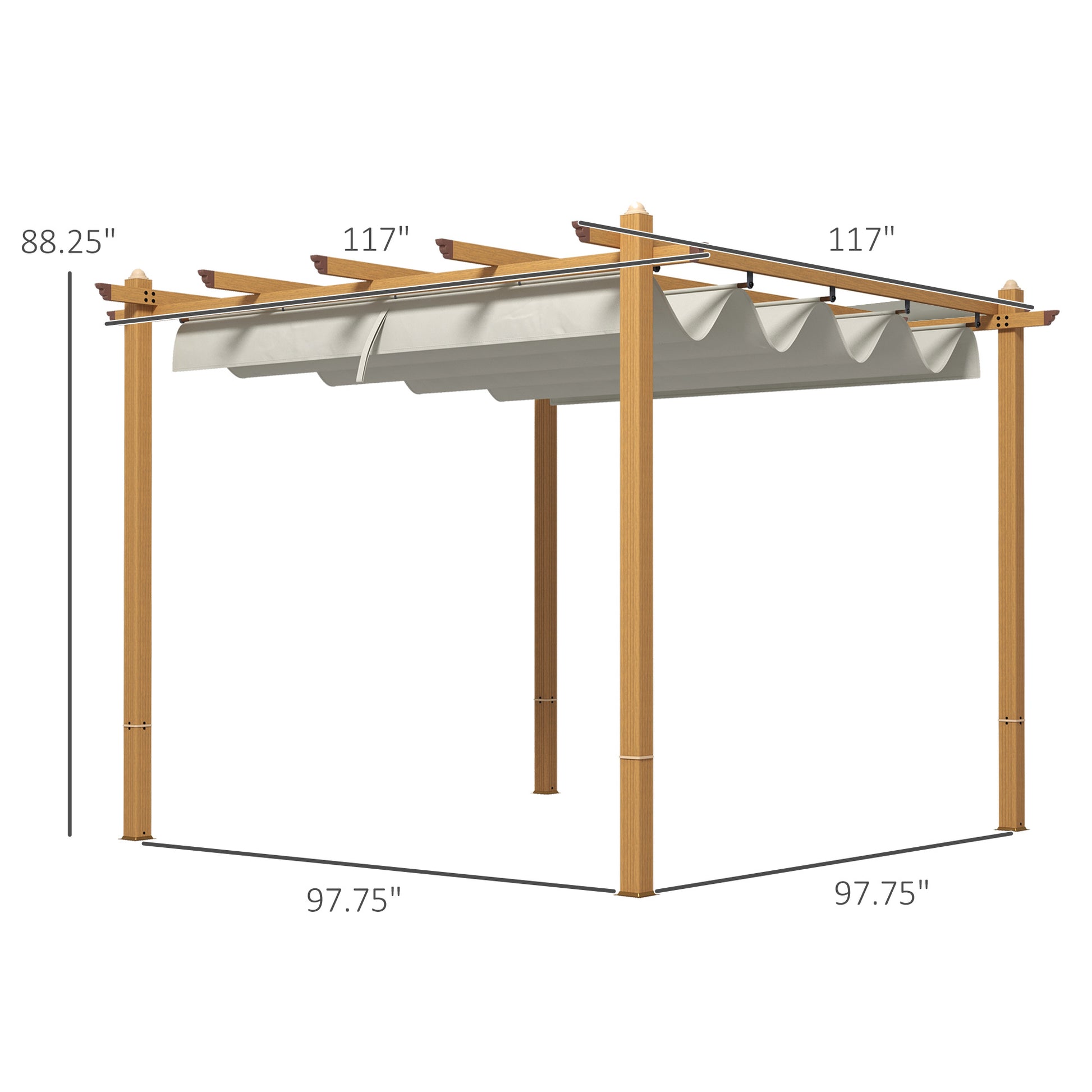 Outsunny 10' x 10' Retractable Pergola Canopy, Wood white-aluminum