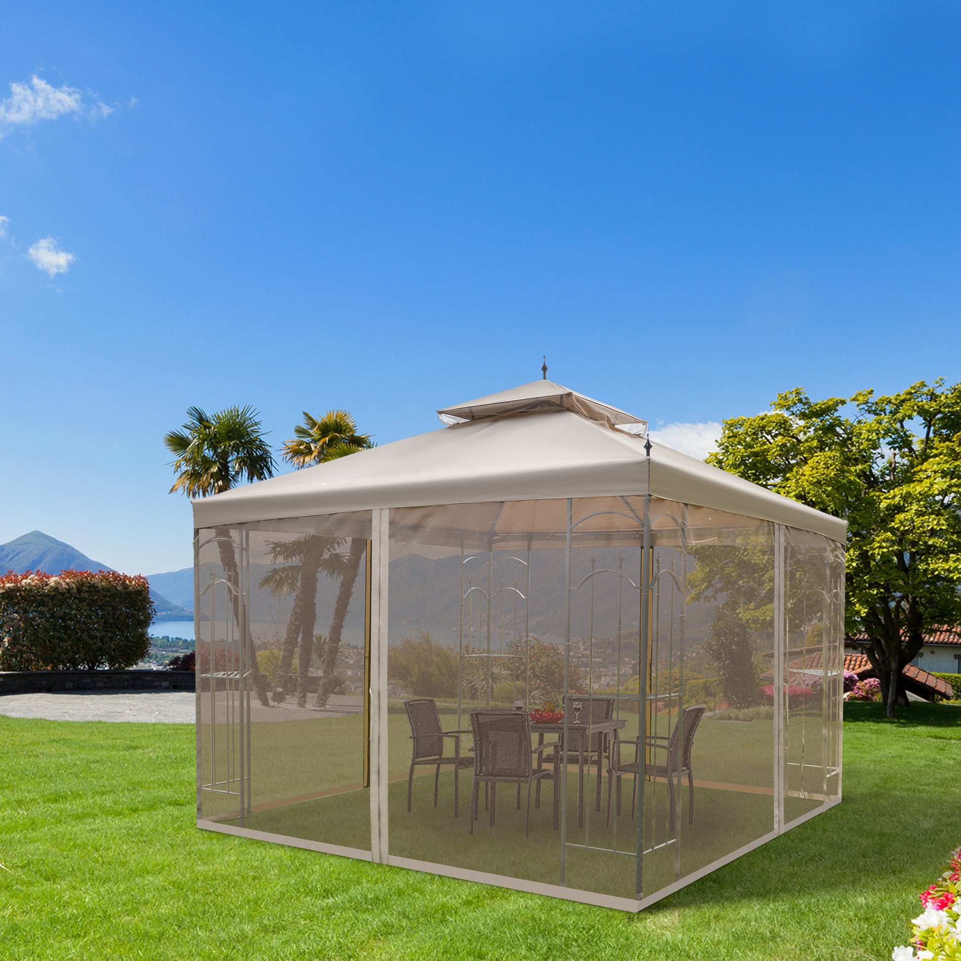 Outsunny 10' x 10' Patio Gazebo with Corner Frame brown-steel