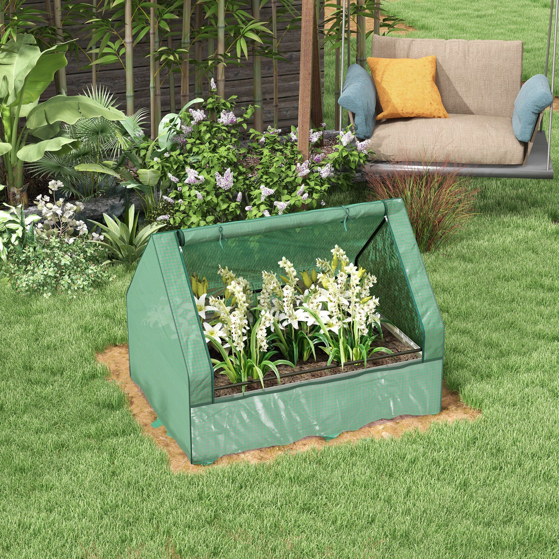 Outsunny Raised Garden Bed with Mini Greenhouse green-steel