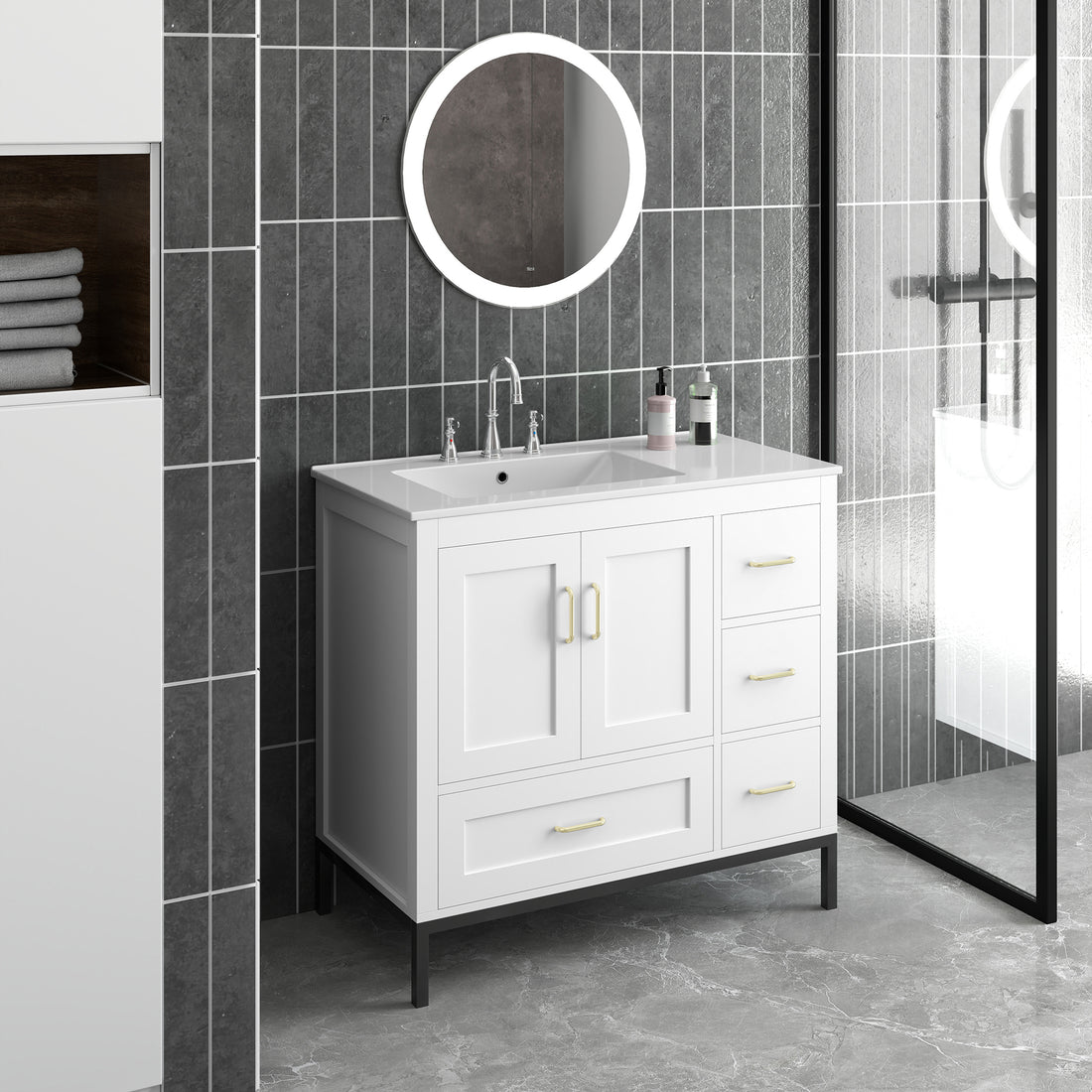 Bathroom Vanity - White Solid Wood Mdf