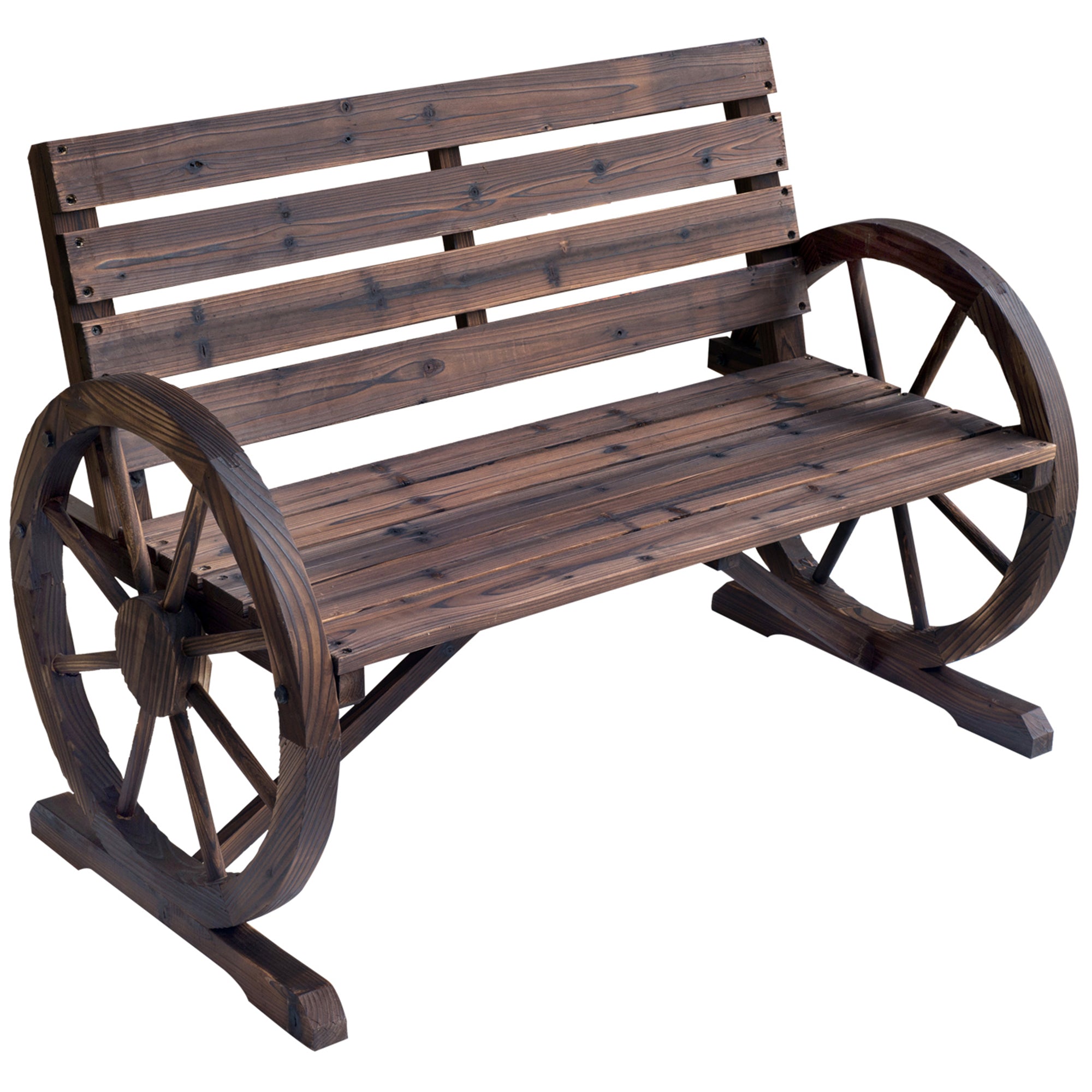 Outsunny 41" Wooden Wagon Wheel Bench, Rustic Outdoor brown-wood