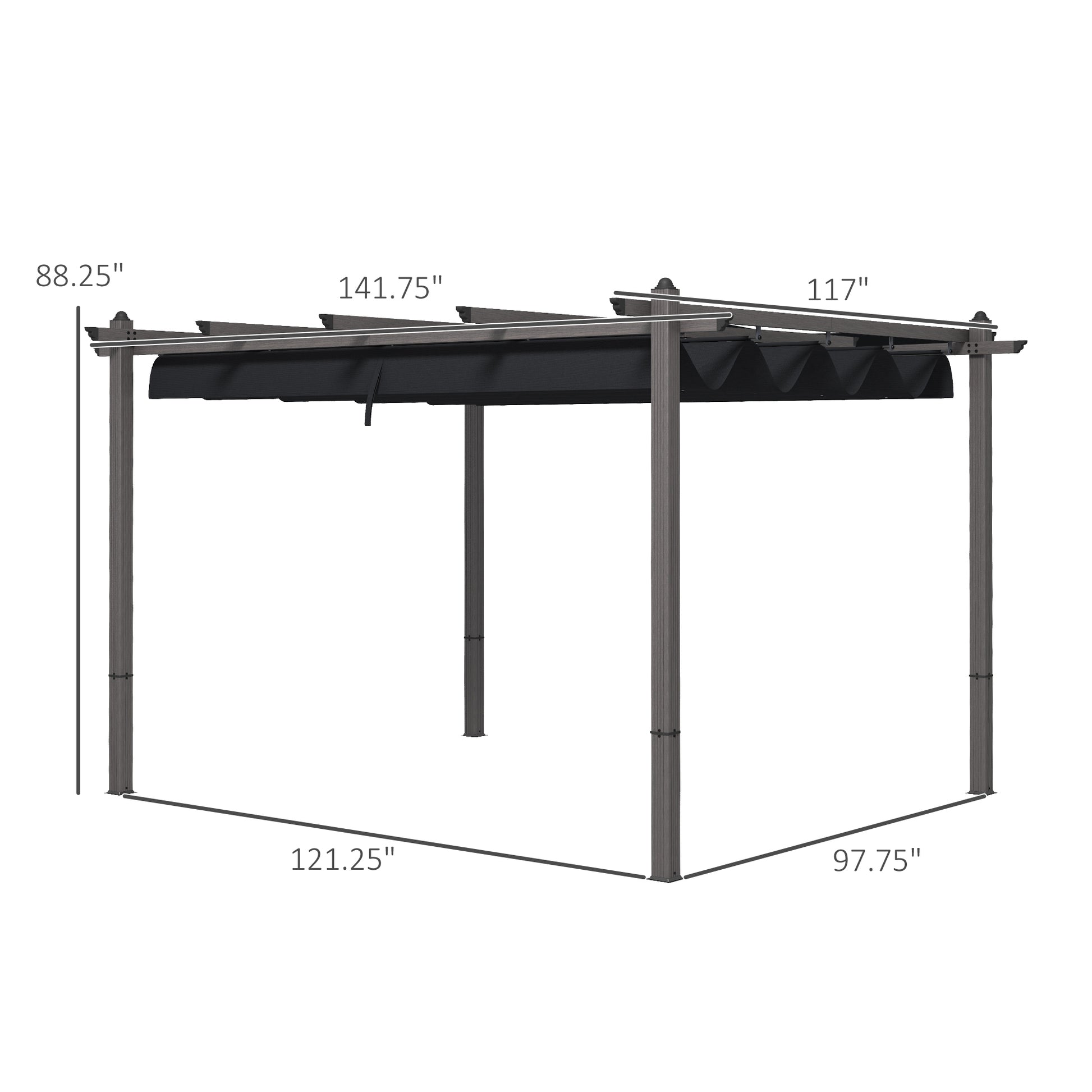 Outsunny 10' x 12' Retractable Pergola Canopy, Wood gray-aluminum