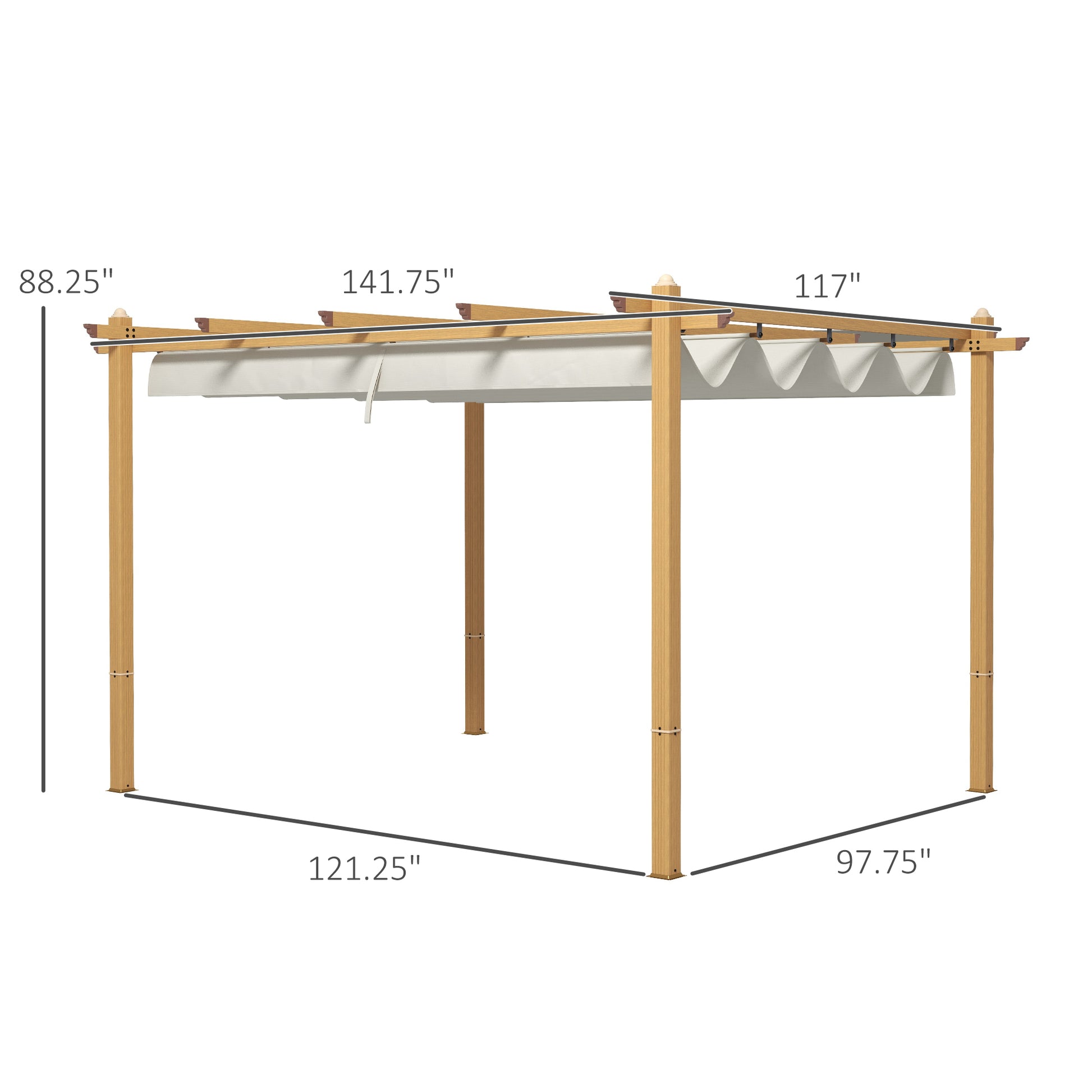 Outsunny 10' x 12' Retractable Pergola Canopy, Wood white-aluminum