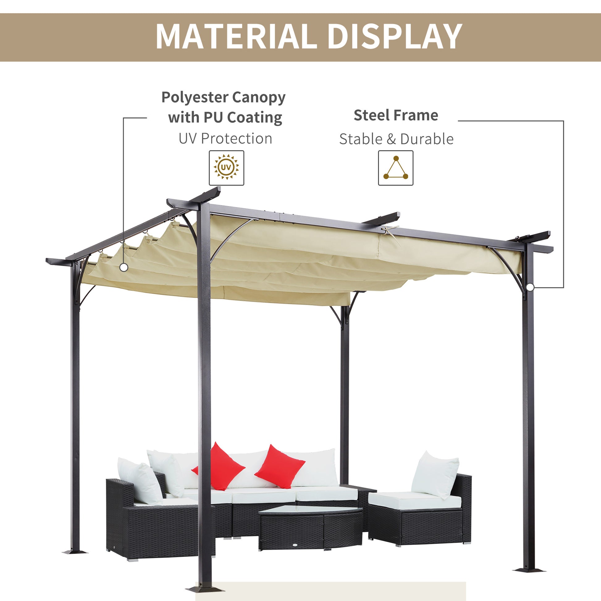 Outsunny 10' x 10' Outdoor Retractable Pergola Canopy beige-steel