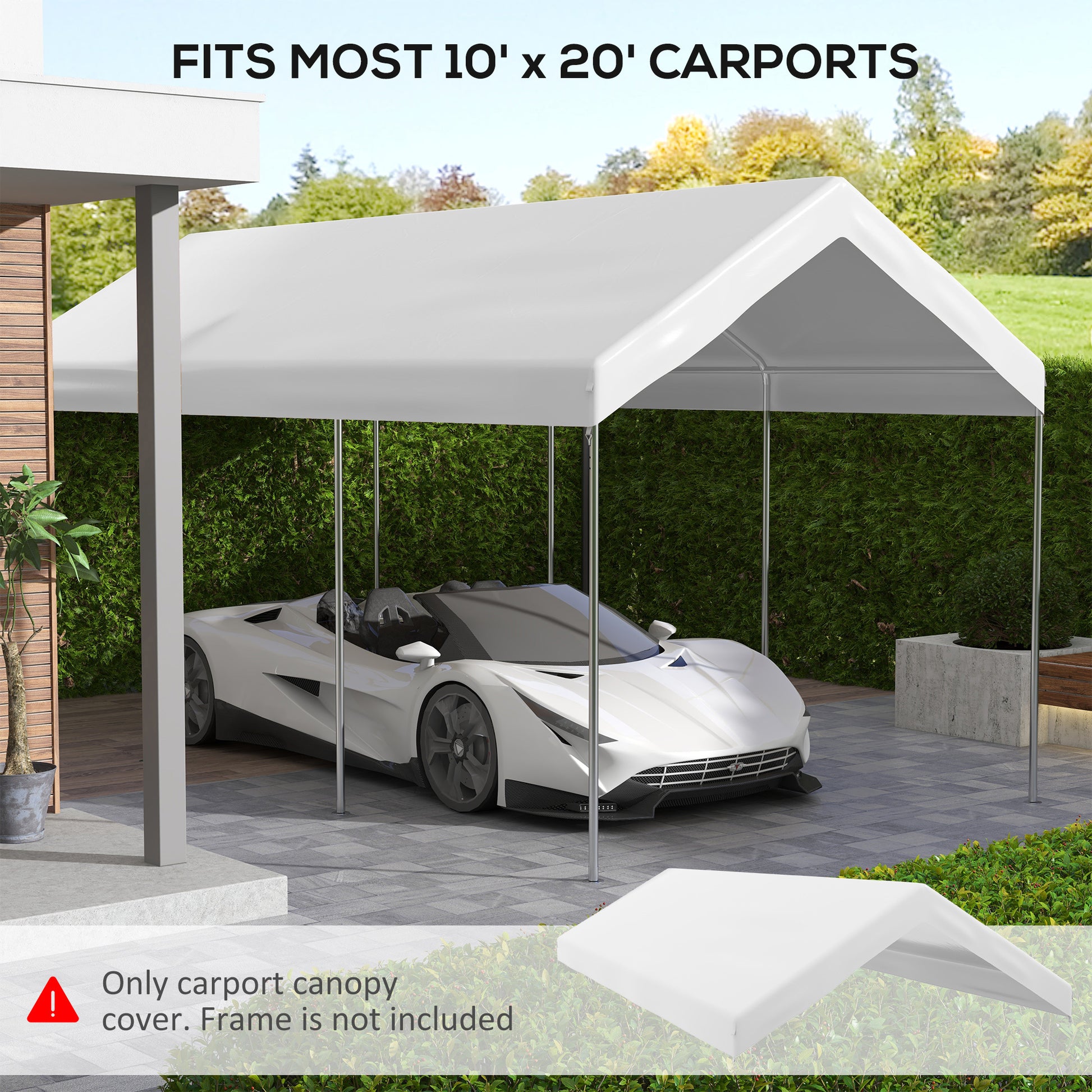 Outsunny 10' x 20' Carport Replacement Top Canopy white-polyethylene