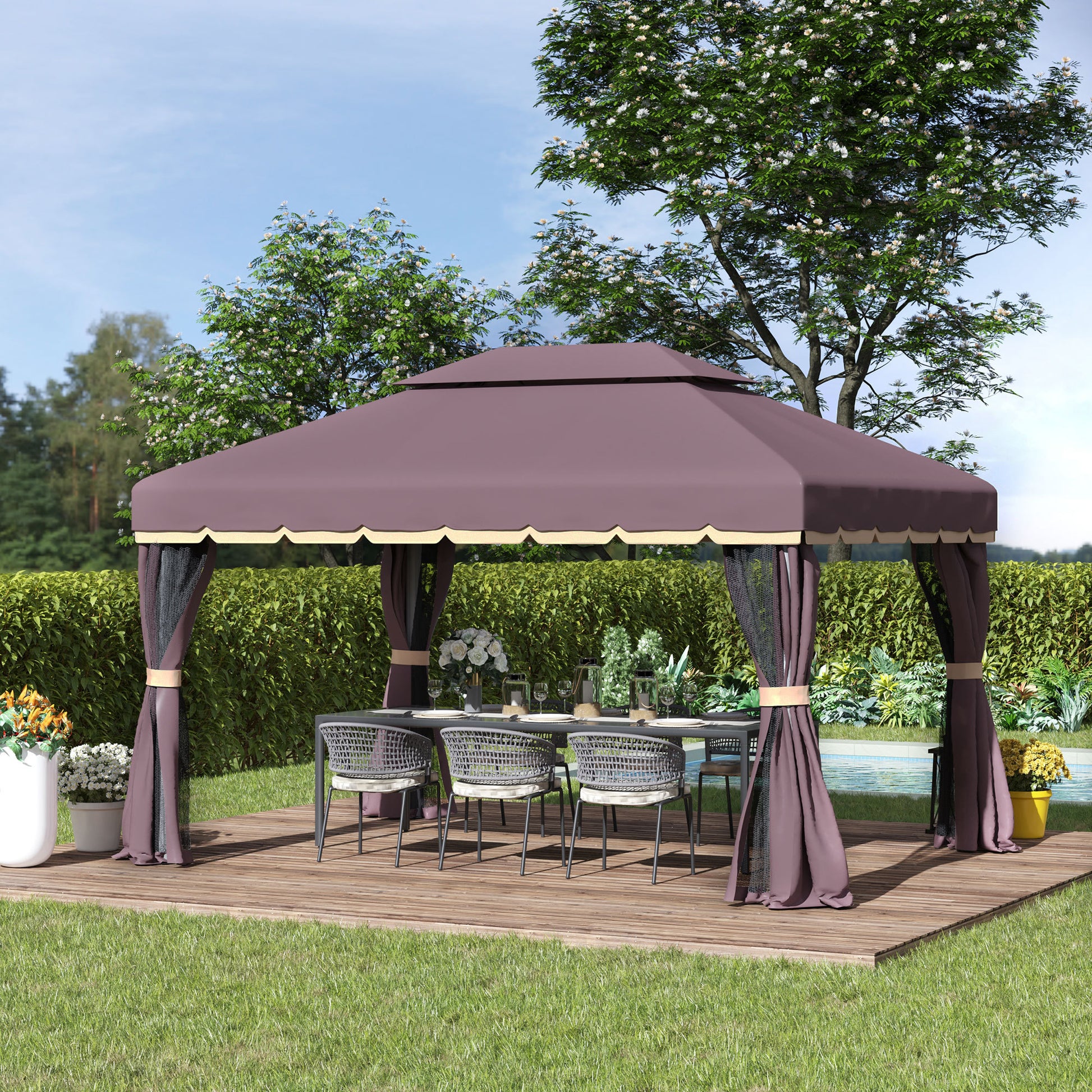 Outsunny 10' x 13' Patio Gazebo, Outdoor Gazebo Canopy brown-aluminum