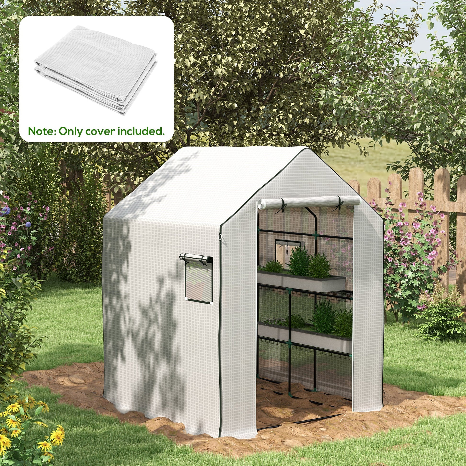 Outsunny 1 Piece Walk in Greenhouse Replacement Cover white-polyethylene