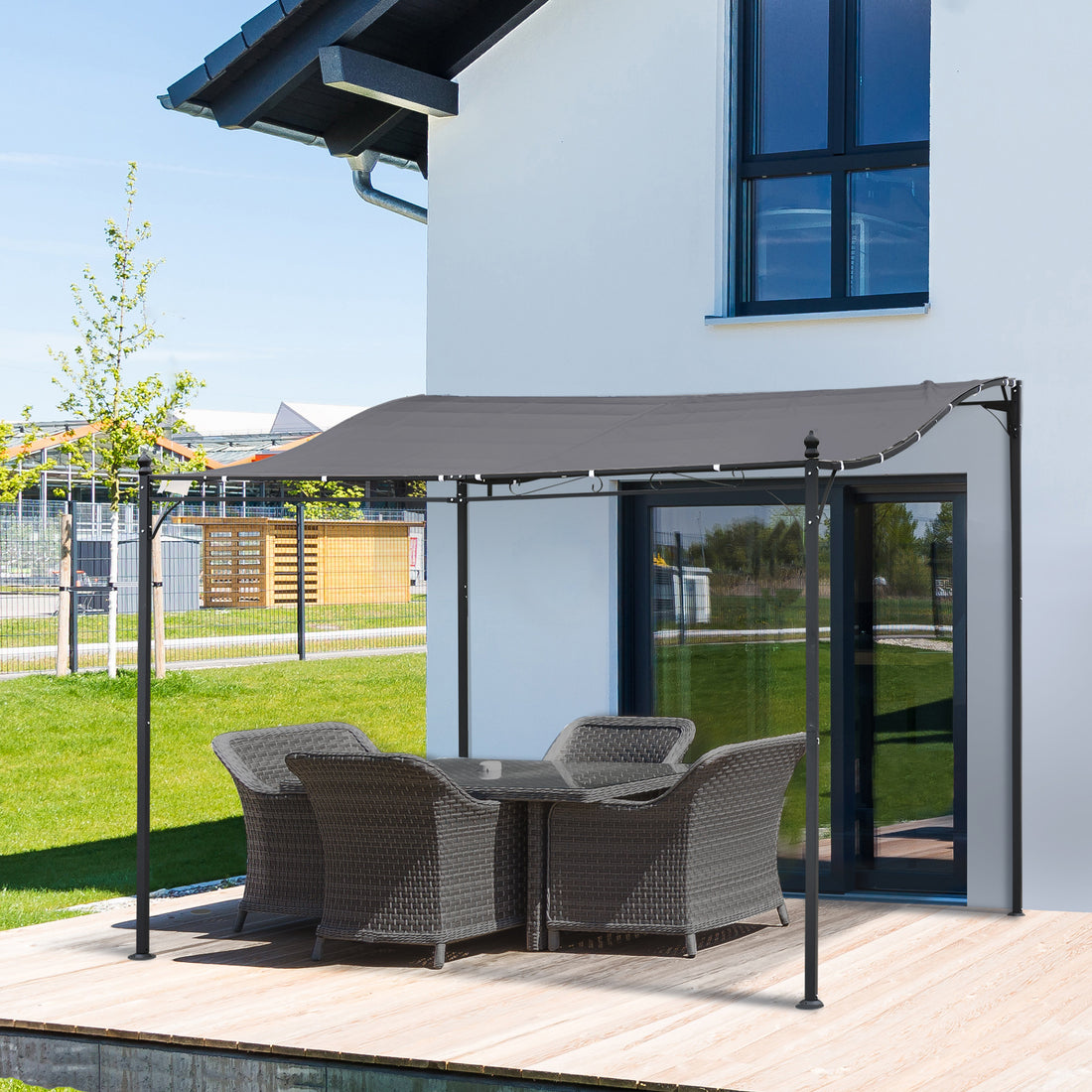 Outsunny 10' x 10' Steel Outdoor Pergola Gazebo, Patio gray-steel