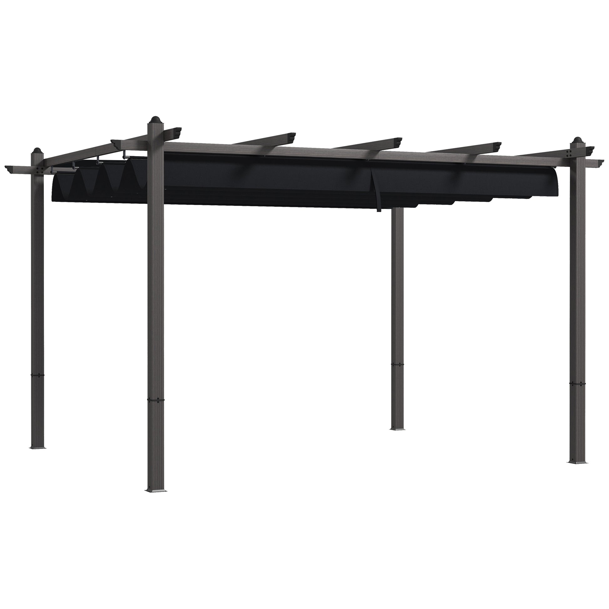 Outsunny 10' x 12' Retractable Pergola Canopy, Wood gray-aluminum