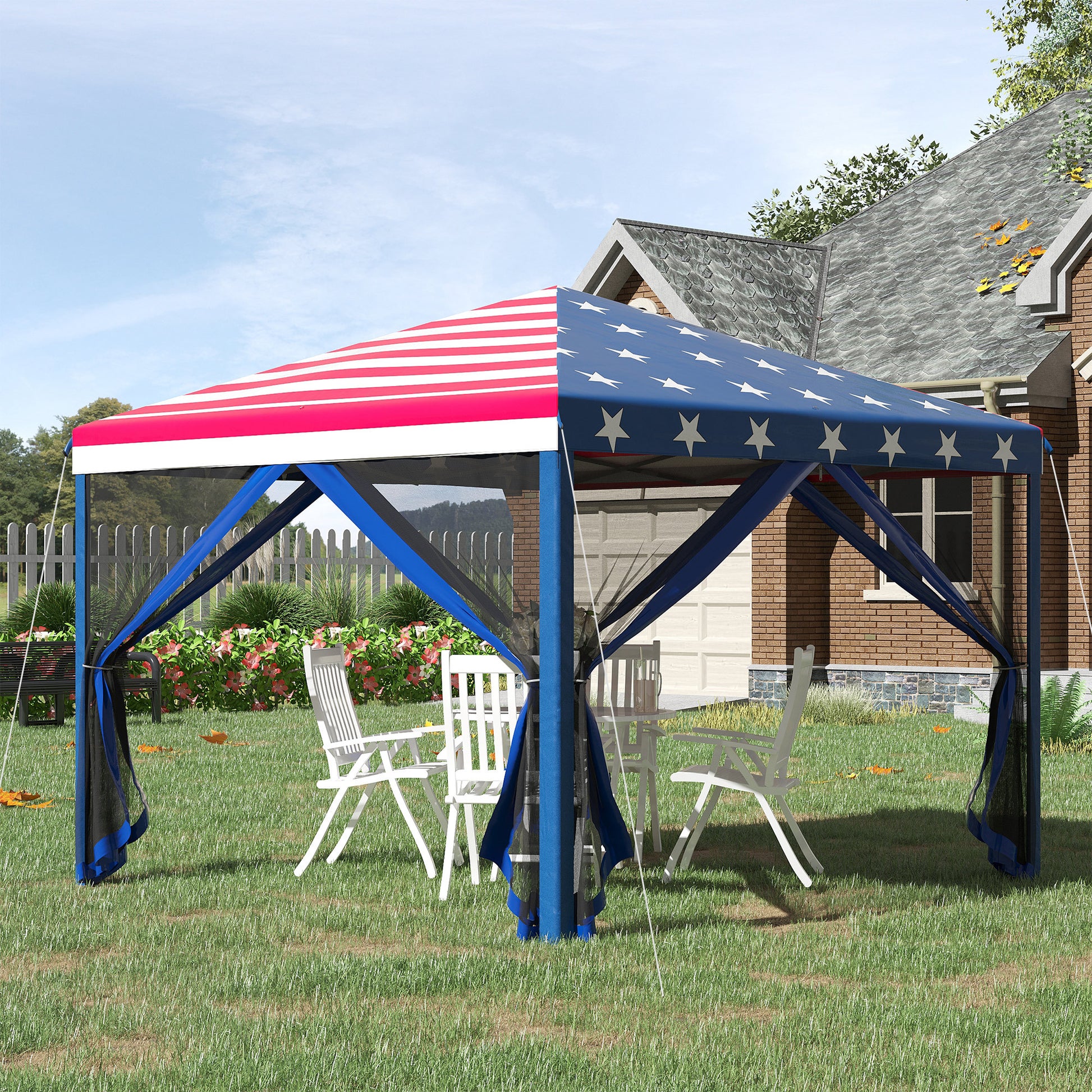 Outsunny 10' x 10' Pop Up Canopy Tent with Netting blue-steel