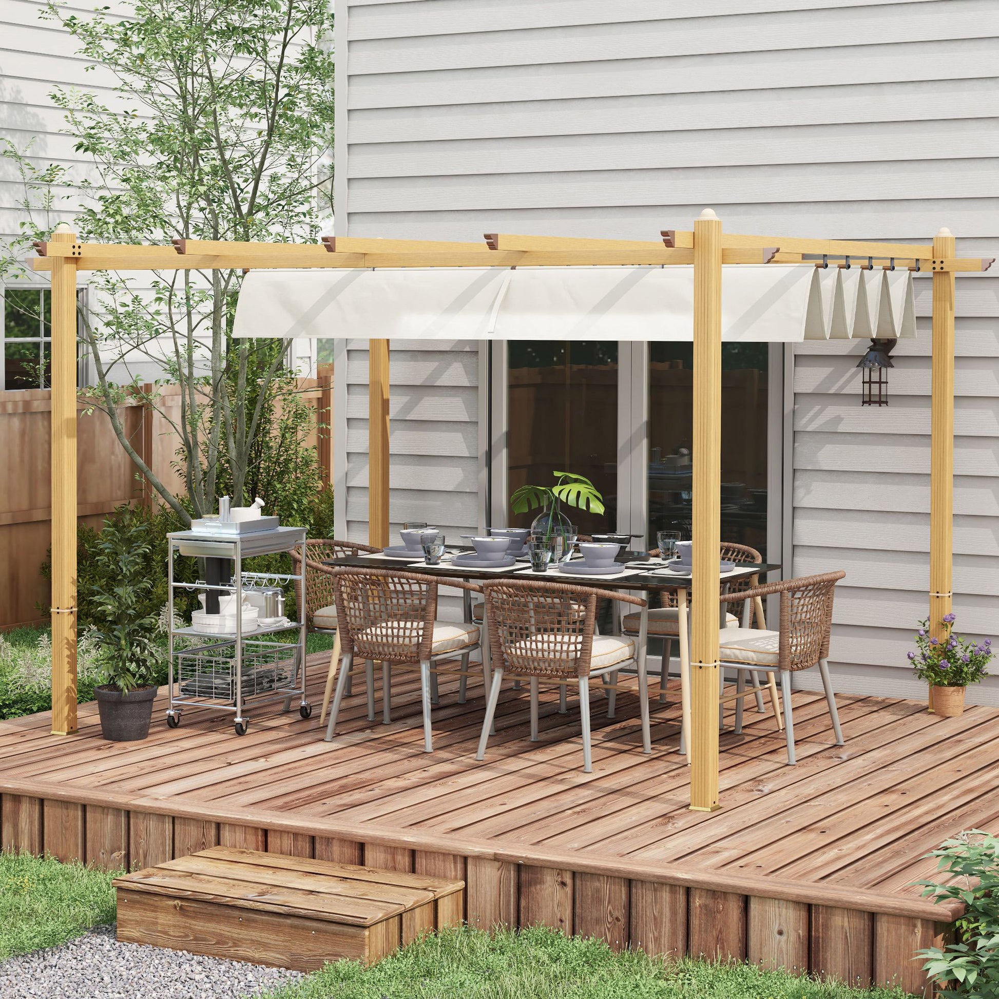 Outsunny 10' x 12' Retractable Pergola Canopy, Wood white-aluminum