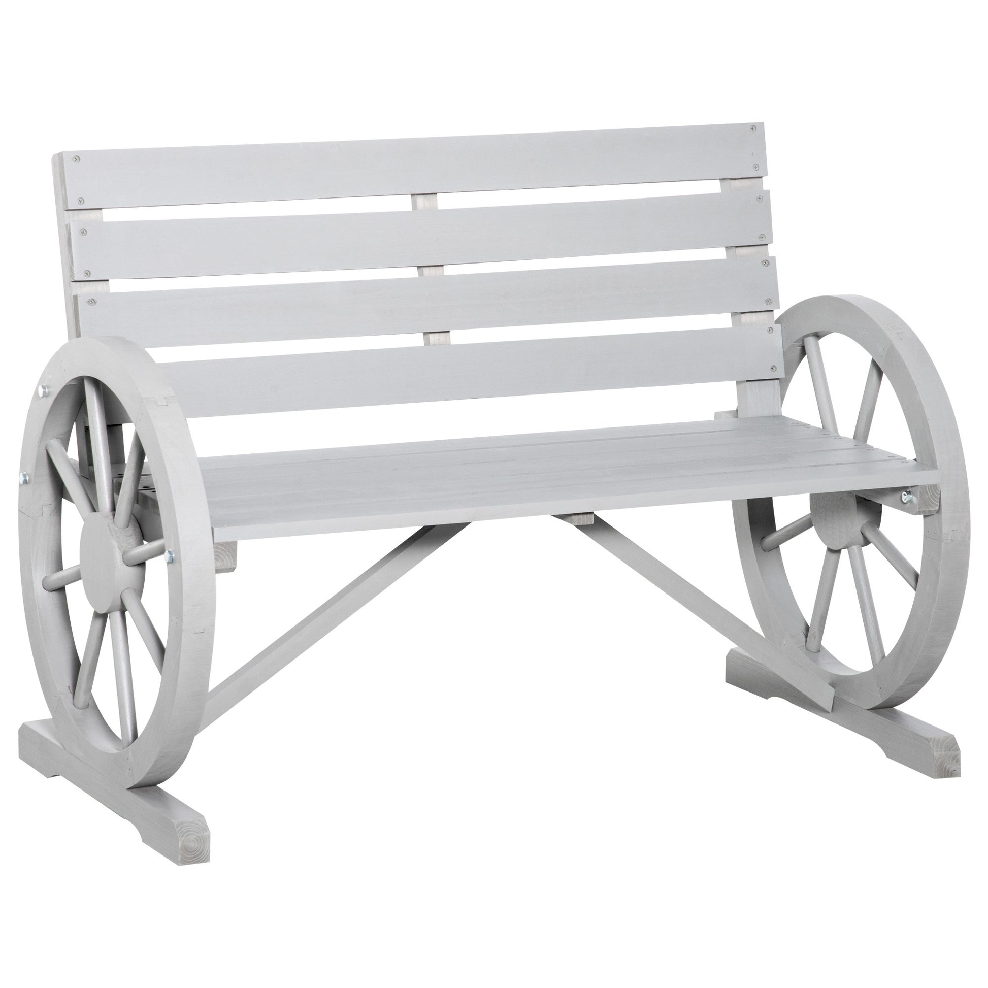 Outsunny 41" Wooden Wagon Wheel Bench, Rustic Outdoor gray-wood