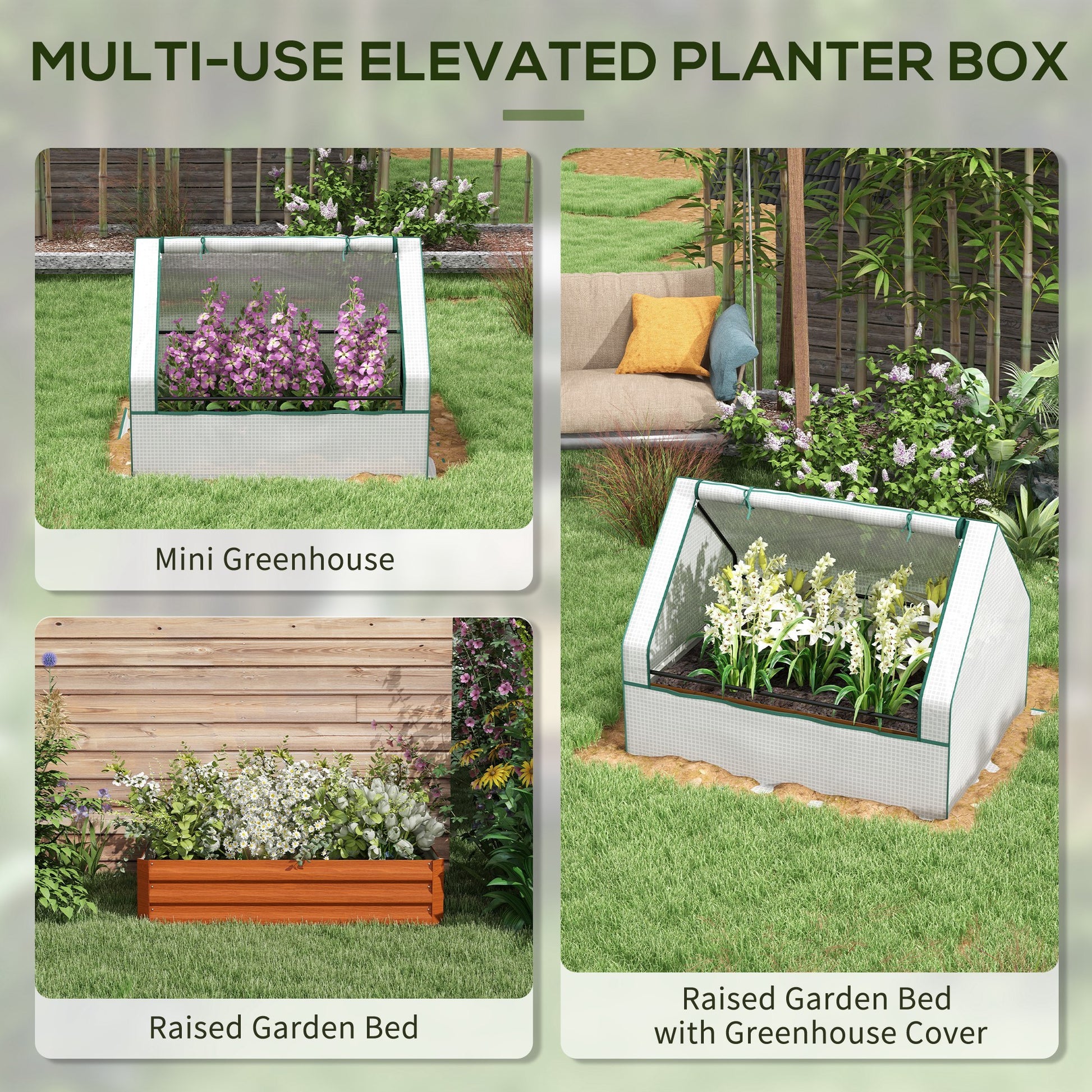 Outsunny Raised Garden Bed with Mini Greenhouse white-steel