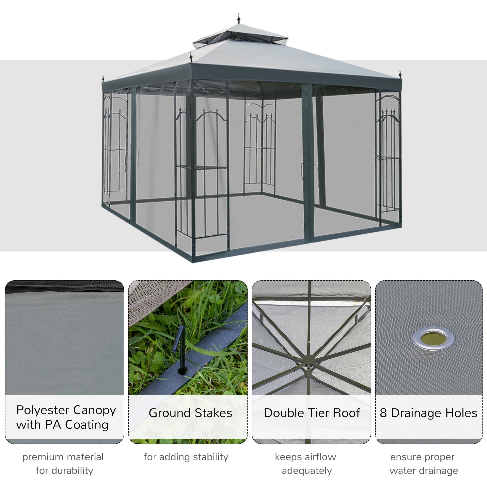 Outsunny 10' x 10' Patio Gazebo with Corner Frame gray-steel