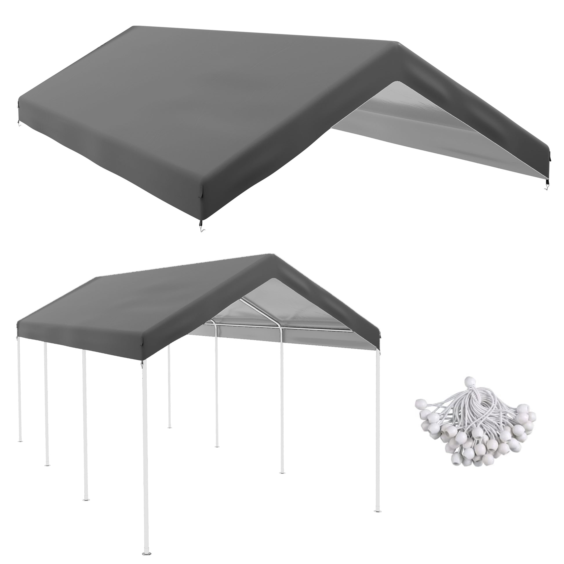 Outsunny 10' x 20' Carport Replacement Top Canopy gray-polyethylene