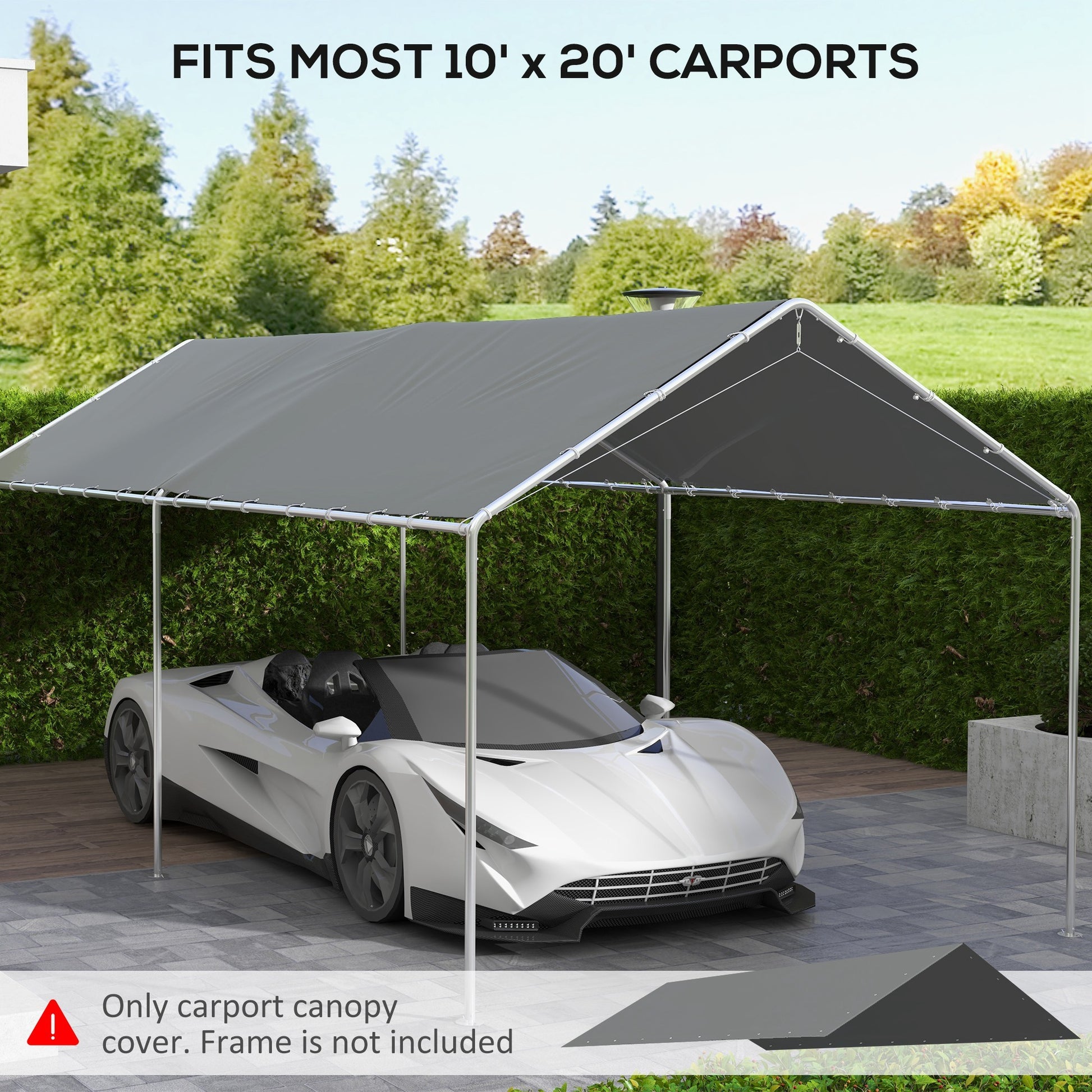 Outsunny 10' x 20' Carport Replacement Top Canopy gray-polyethylene