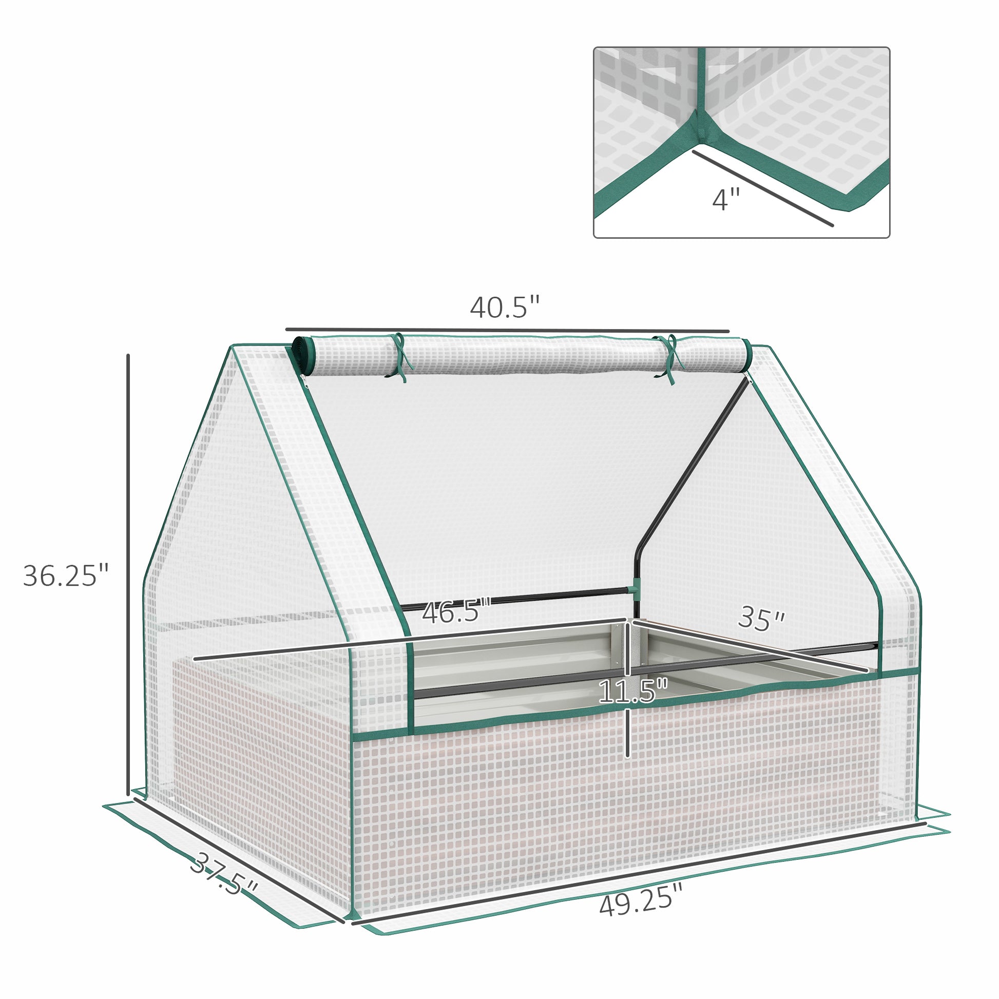 Outsunny Raised Garden Bed with Mini Greenhouse white-steel