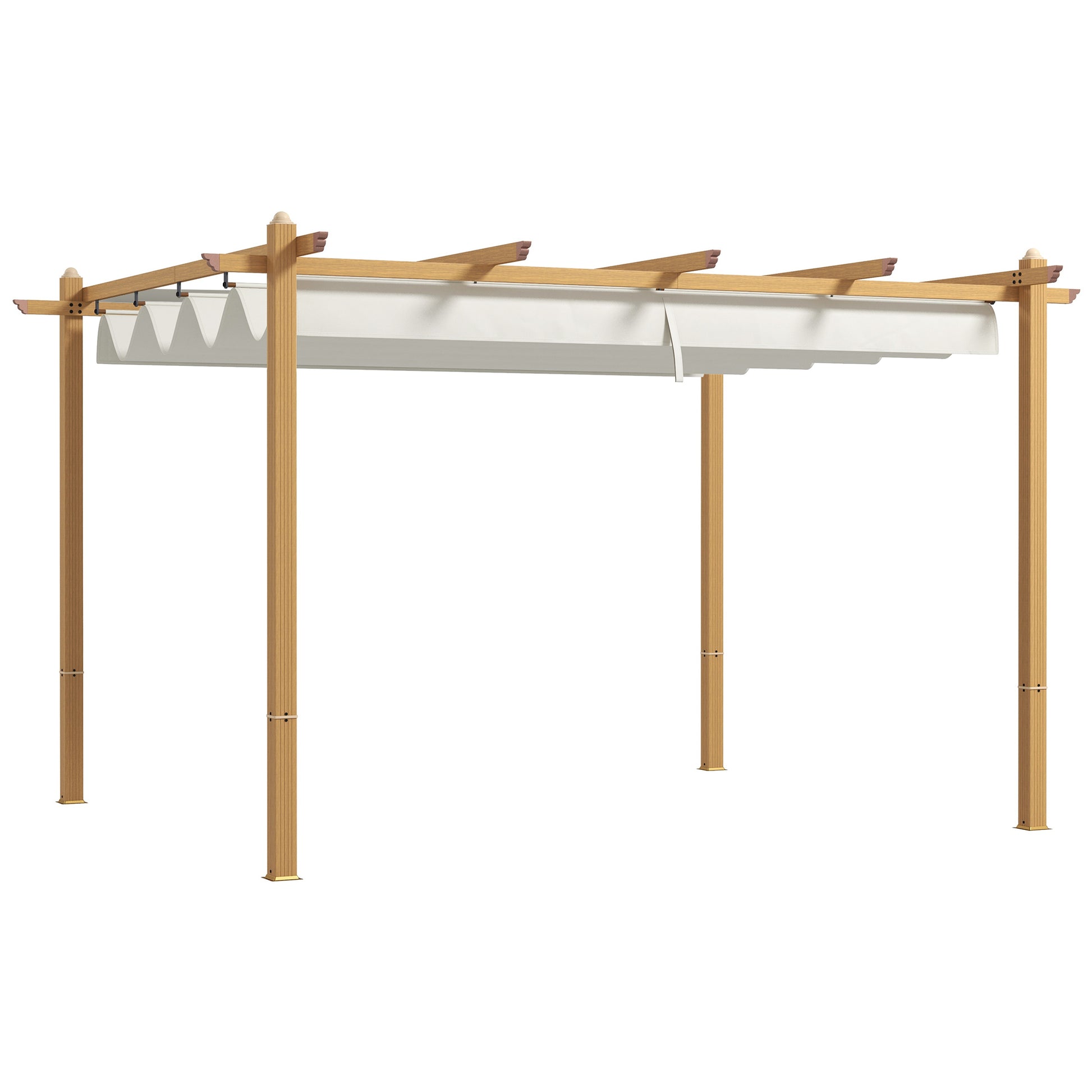 Outsunny 10' x 12' Retractable Pergola Canopy, Wood white-aluminum