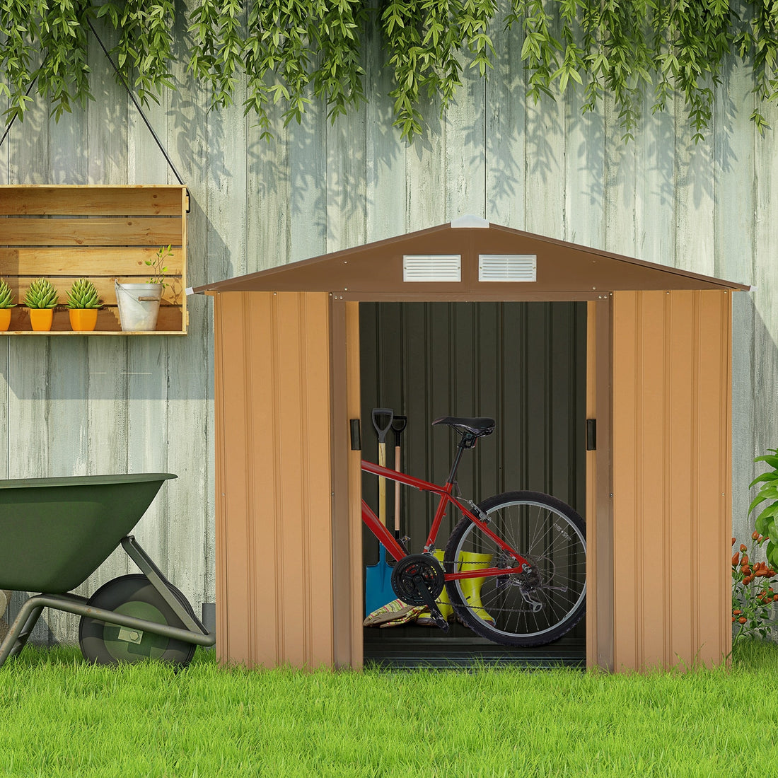 Outsunny 7' x 4' Outdoor Storage Shed, Garden Tool yellow-steel