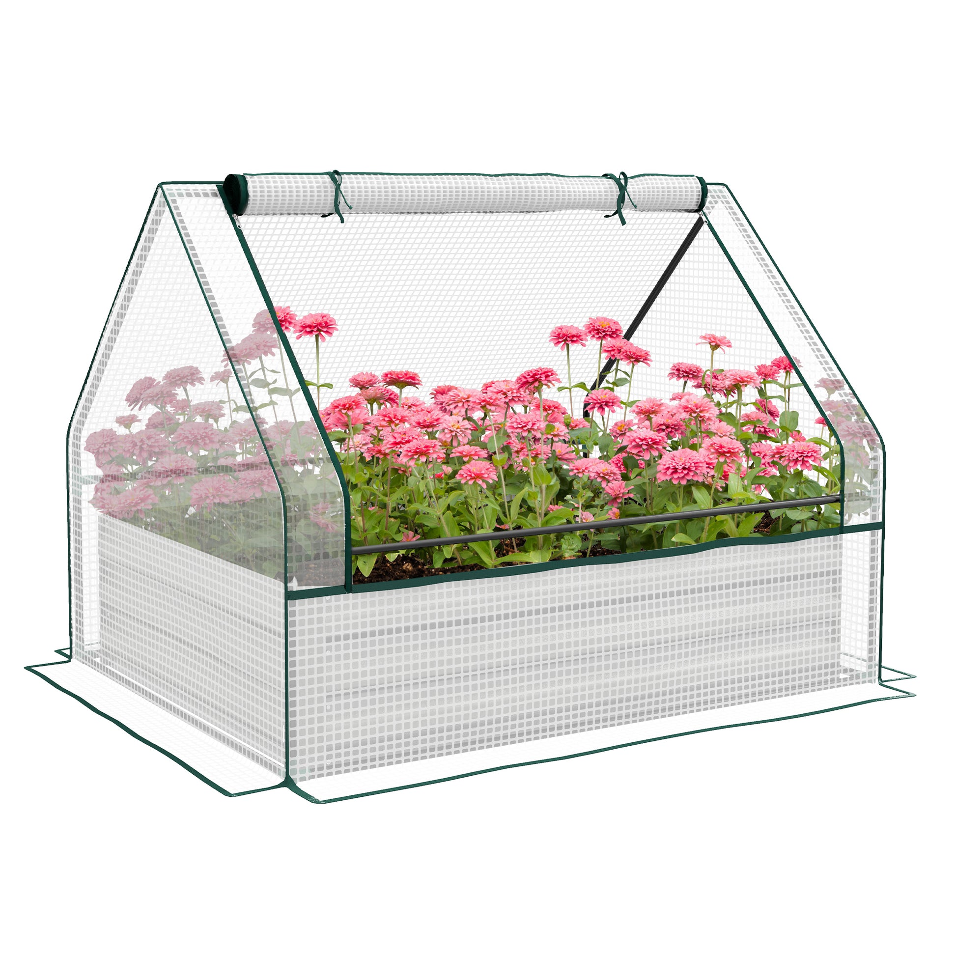 Outsunny Raised Garden Bed with Mini Greenhouse white-steel